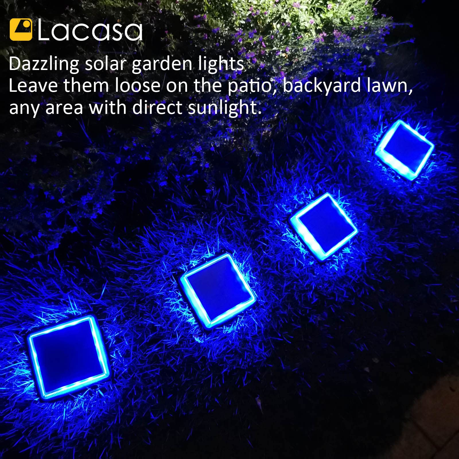 Lacasa 4-Pack Blue Solar Deck Lights - Dusk to Dawn Large Battery Step Lights, Waterproof Solar Powered LED Dock Lights for Outdoor Garden, Stairs, Driveway, Walkway, Pathway & Warning Lighting - Perfect for Patio, Backyard, Poolside & Landscape Illumination