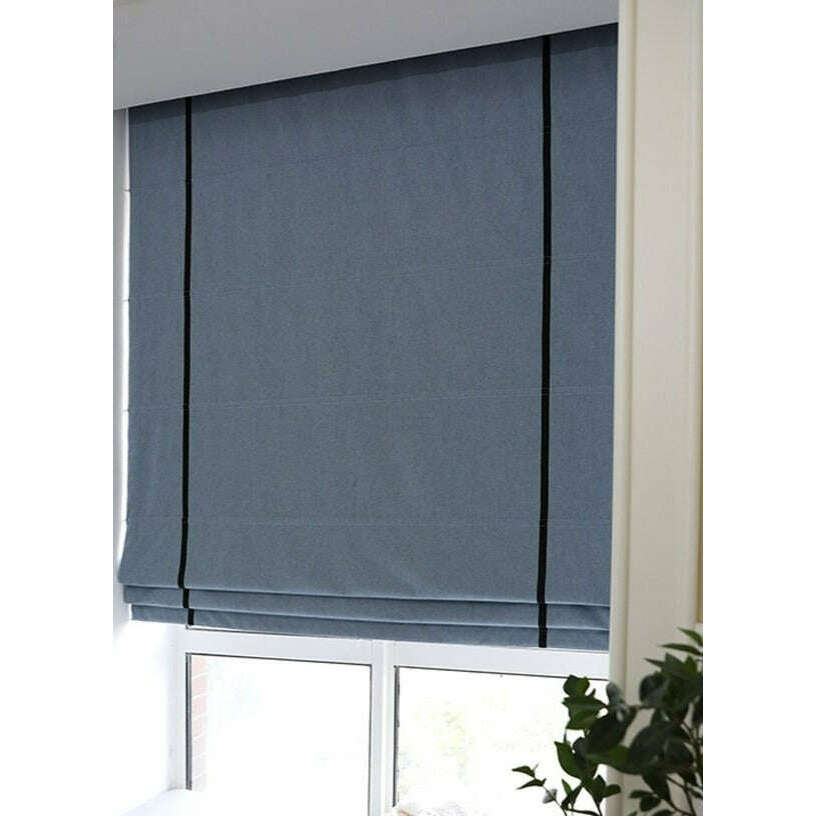 Napa Roman Blinds - Blue with Black Stripe Window Shades | Blackout & Light Filtering | Perfect for Bedroom, Living Room & Office