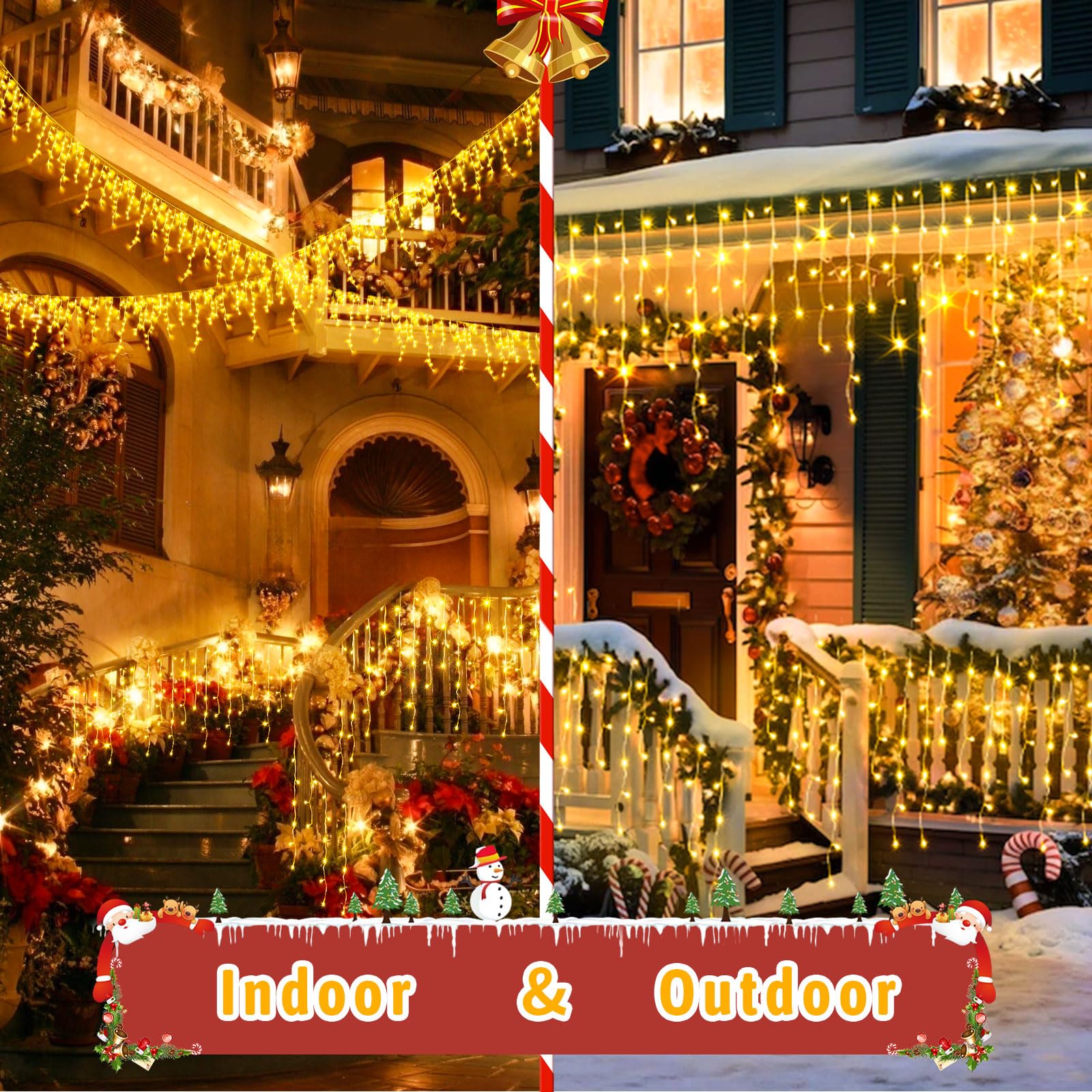 640 LED 65 FT Outdoor Christmas Lights with 120 Drops - 8 Lighting Modes, Warm White Fairy String Lights for Holiday Decor, Wedding, Party, Bedroom, Garden & Patio - Indoor/Outdoor Waterproof Christmas Decorations