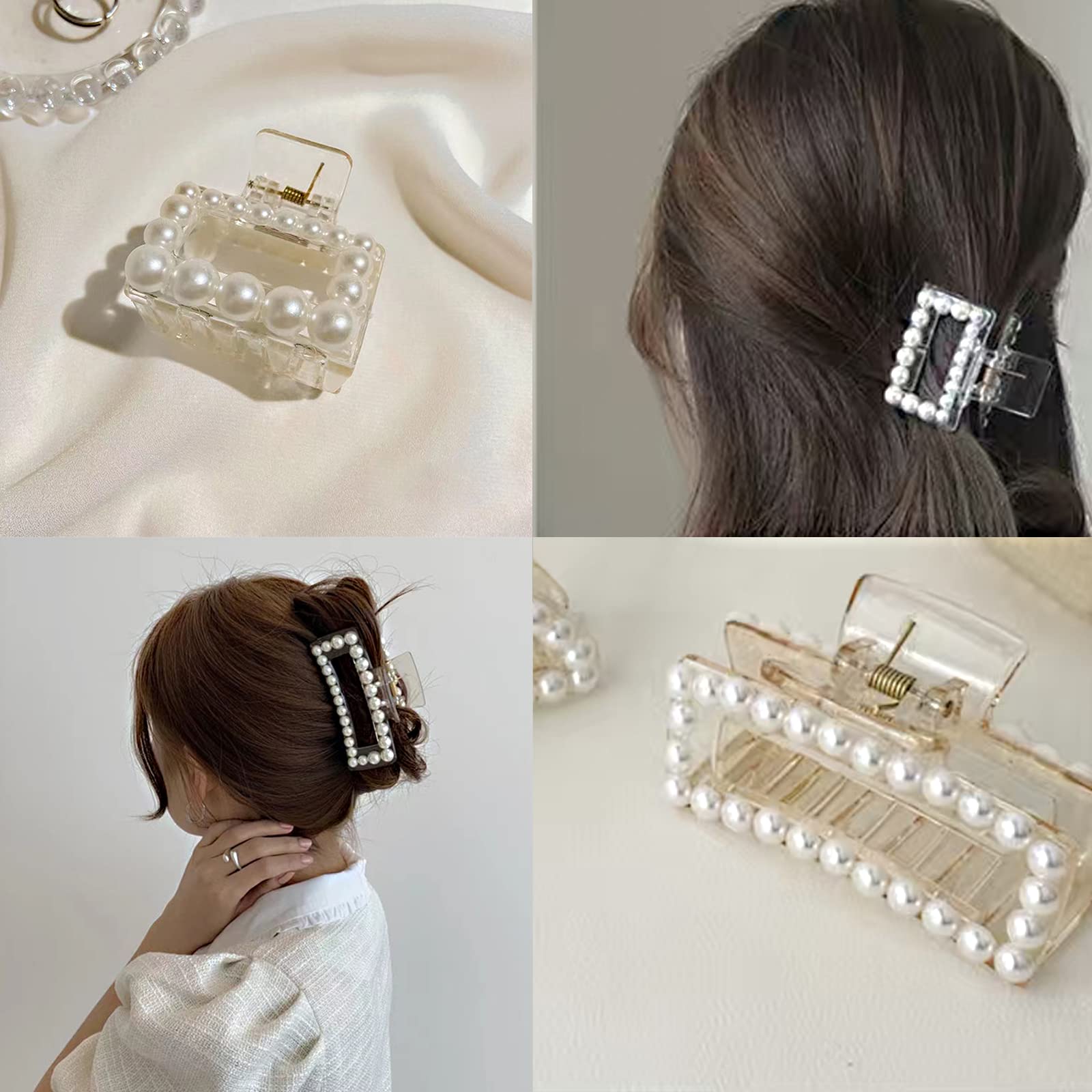 6 Pcs Large Pearl Claw Clips for Thick Hair - Non-Slip Jaw Clips for Wedding, Prom & Special Occasions - Elegant Hair Accessories for Women & Girls (White) - Perfect for Updos, Half-Up Styles & Everyday Wear