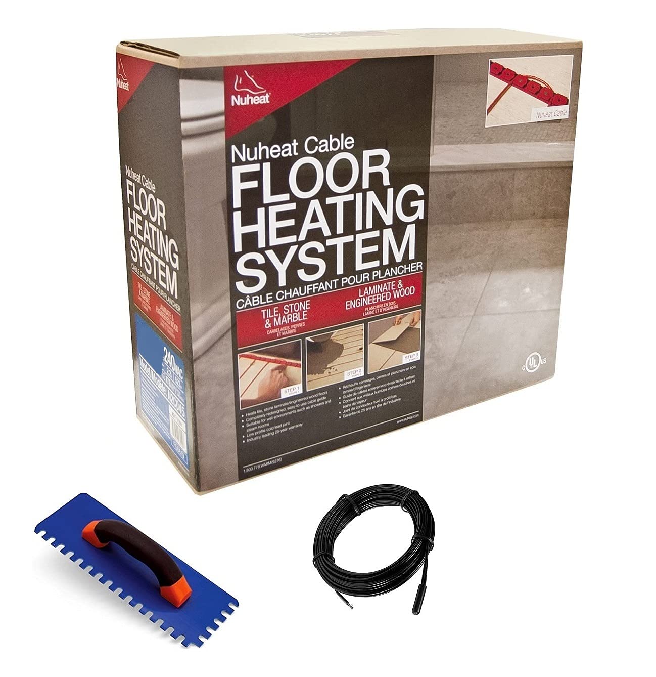 NuHeat N1C015 120V Radiant Floor Heating Cable - 15 Sq Ft Coverage | OJ Electronics Heat Sensor | Easy Trowel Installation | Perfect for Bathroom & Kitchen Floor Warming