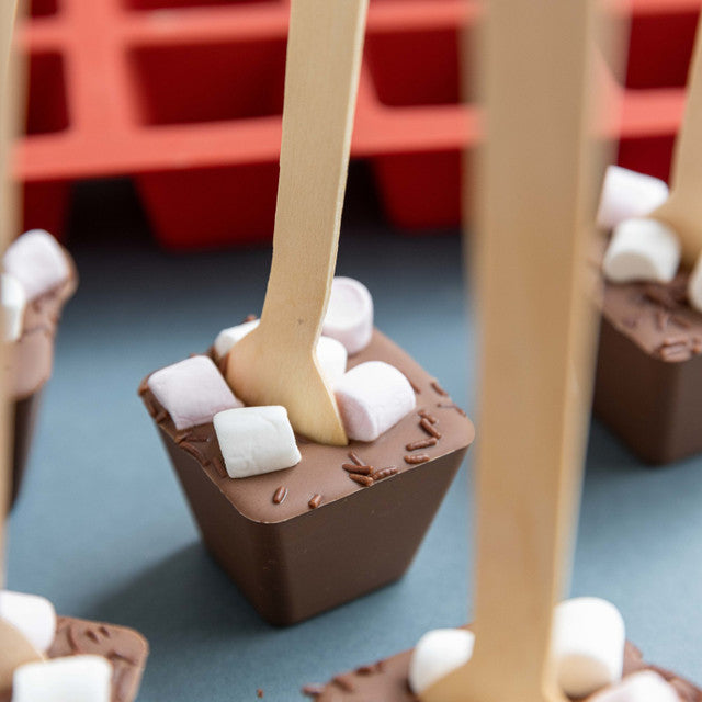Premium Hot Chocolate Mould Set with 24 Stainless Steel Spoons - Red Silicone Chocolate Maker for DIY Desserts, Holiday Gifts & Party Treats - Perfect for Christmas, Valentine's Day & Family Baking Fun