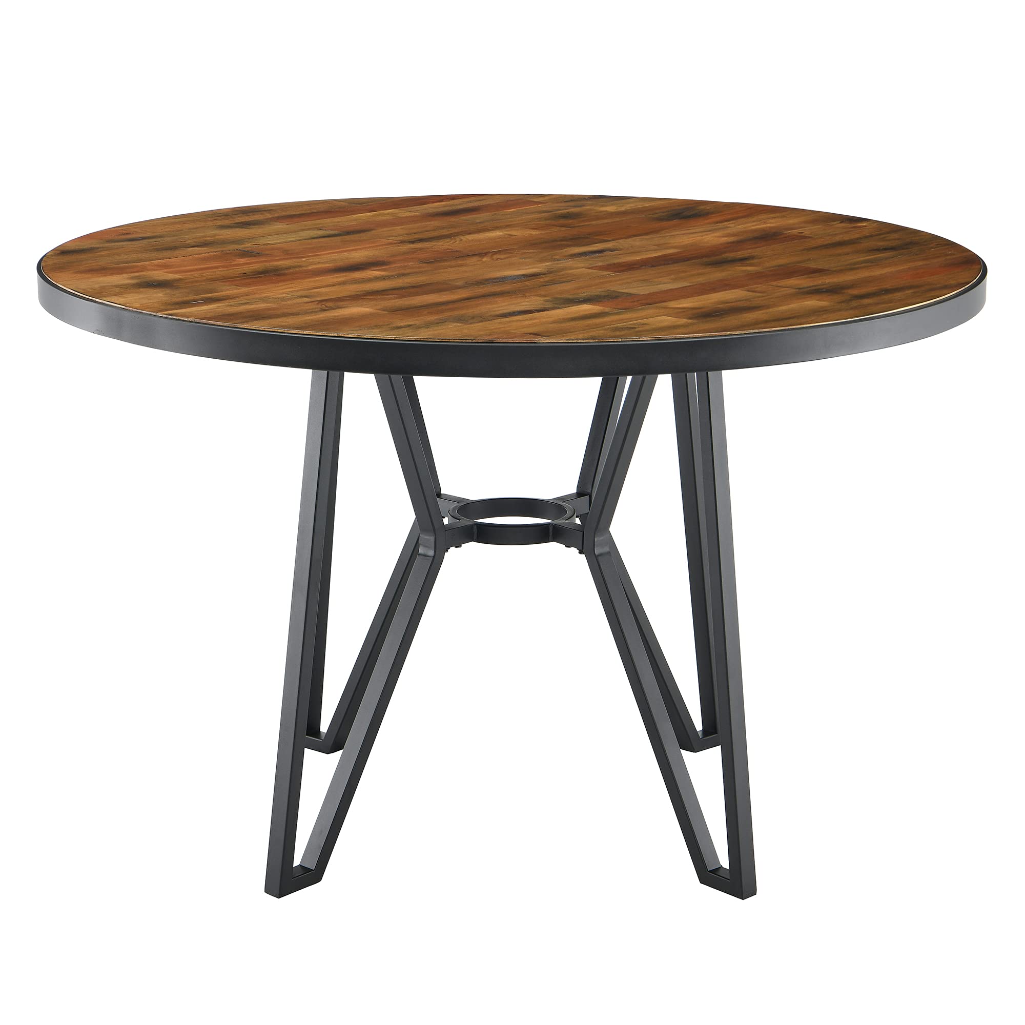 Solid Wood Round Dining Table 48 Inch - Mid Century Modern Kitchen Table with Cross Metal Legs - Rustic Brown Coffee Table for 4-6 Chairs - Easy Assembly for Living Room, Dining Room & Kitchen - Perfect for Family Gatherings & Dinner Parties (YCZ2012-48RC)