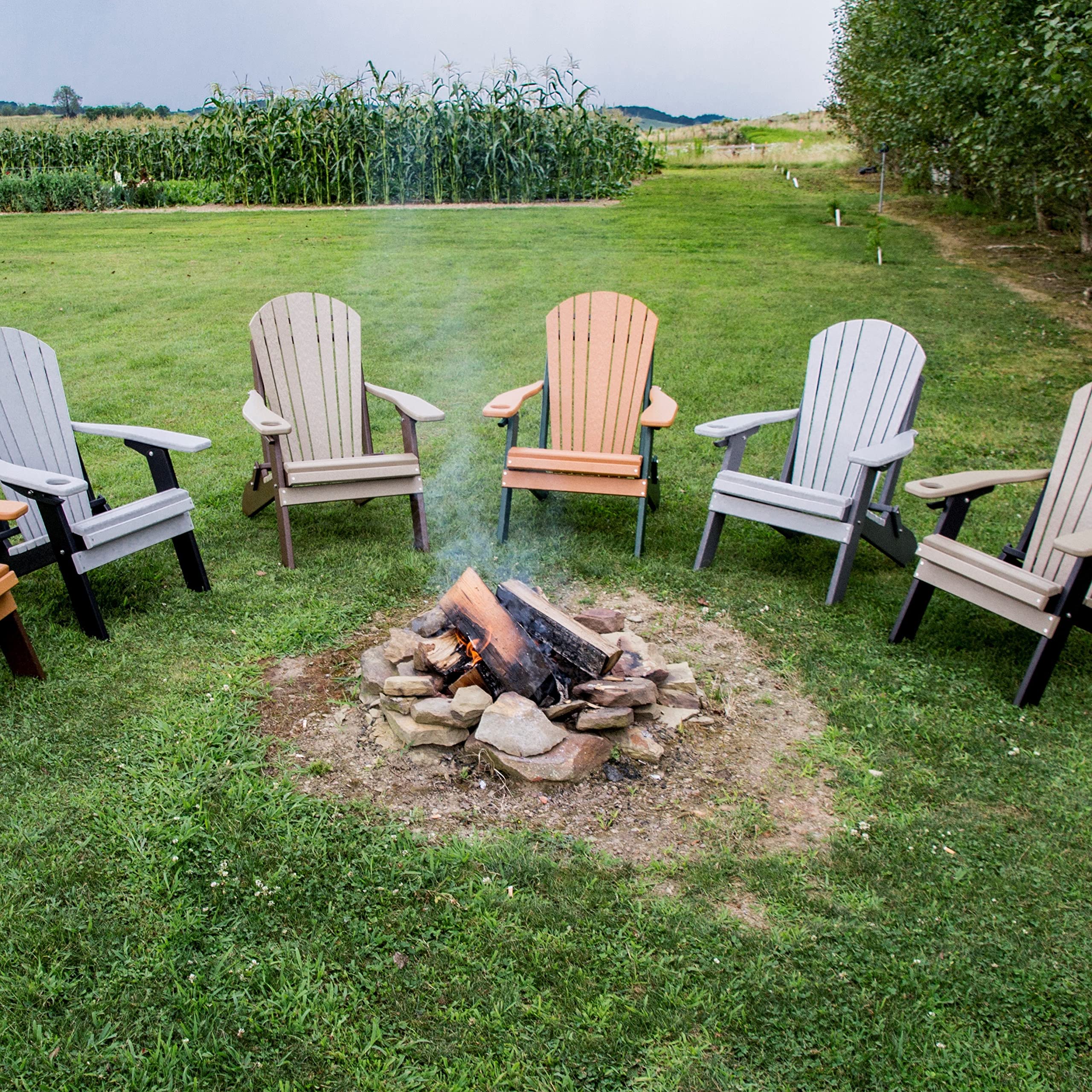 Poly Folding Adirondack Chair - Weather-Resistant Outdoor Furniture in Weathered Wood & Black - Perfect for Patio, Garden, Poolside & Backyard Relaxation