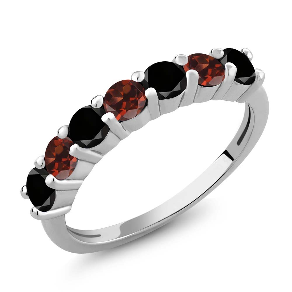 1.28 Ct Round Black Diamond & Red Garnet 925 Sterling Silver Anniversary Ring for Women - Elegant Gemstone Jewelry Gift for Wife, Girlfriend, Valentine's Day, Engagement or Special Occasions