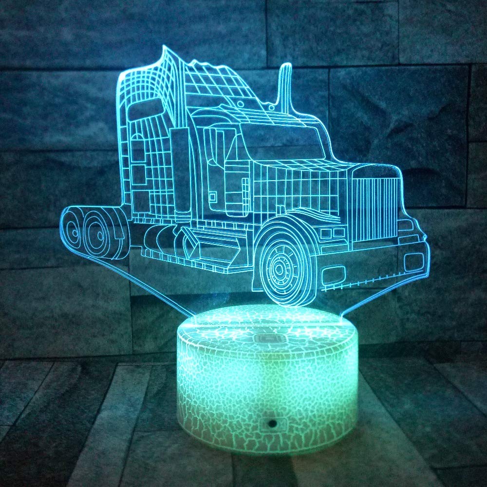 3D Illusion LED Night Light Lamp - 7 Color Changing Car Tractor Truck with Touch Switch, USB Powered Desk Decor for Kids Room, Office, Bedroom (Bus Design) - Perfect Gift for Boys, Girls, Car Lovers & Home Decoration