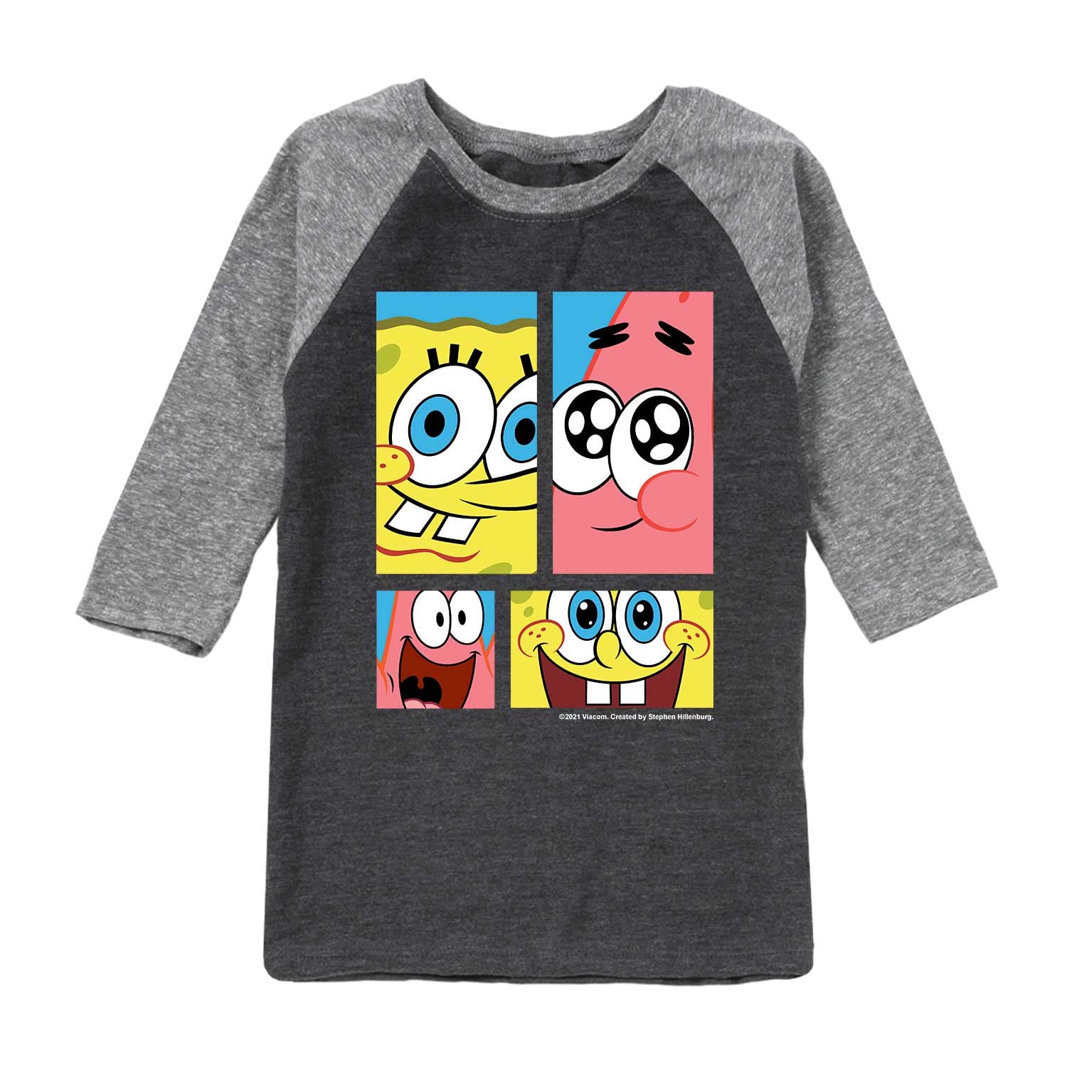SpongeBob SquarePants Character Grid Raglan T-Shirt for Toddlers & Kids - Soft Cotton Blend Tee for Playdates, School & Cartoon Lovers