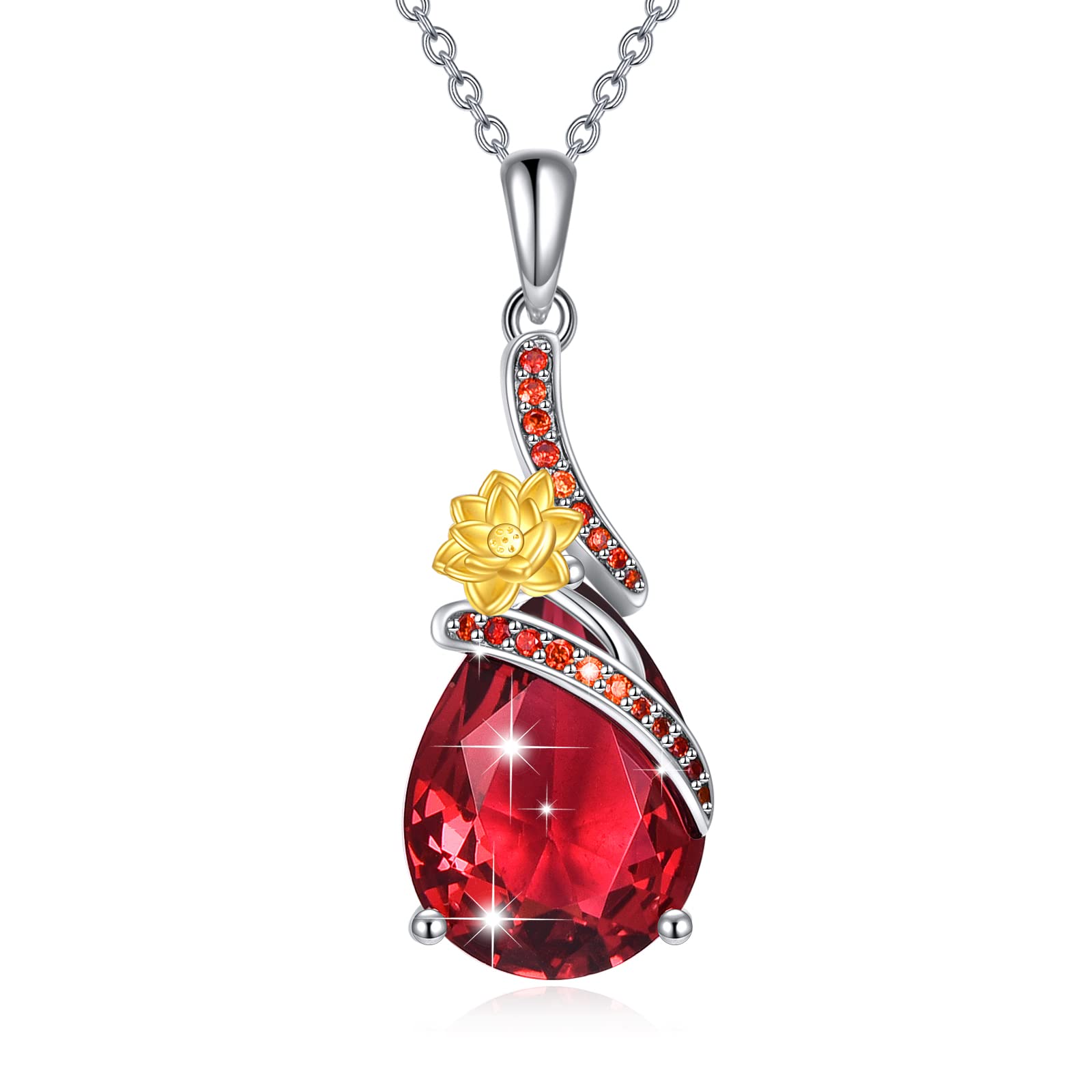 Mother's Day Gifts for Mom - Sterling Silver Birth Flower Necklace with Teardrop Crystal & Birthstone, Floral Pendant Jewelry for Women, Girls, Girlfriend, Wife, Daughter - Perfect for Birthdays, Anniversaries & Special Occasions