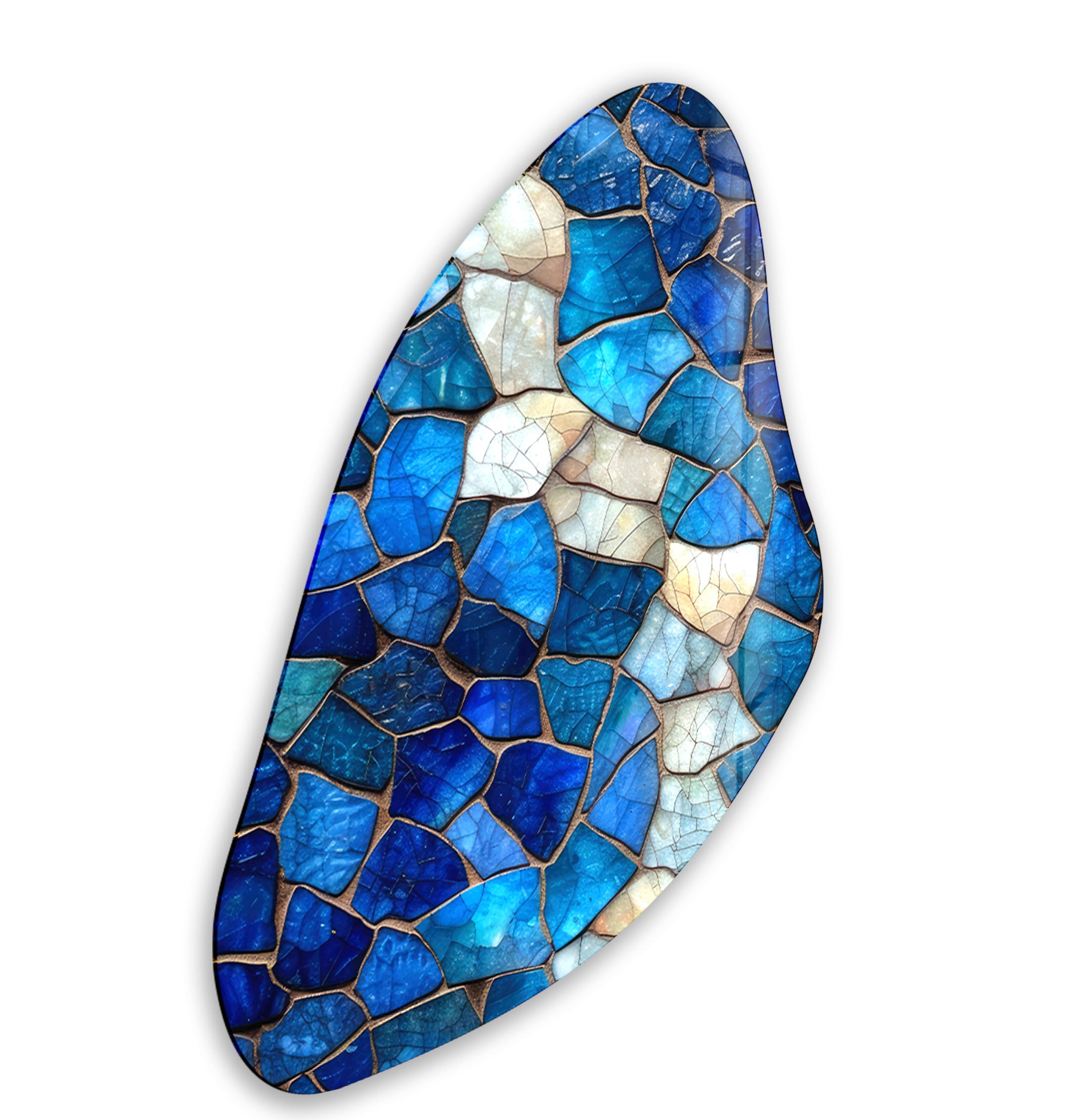 Handmade Blue Mosaic Asymmetrical Glass Wall Art - Modern Abstract Home Decor for Living Room, Bedroom & Office