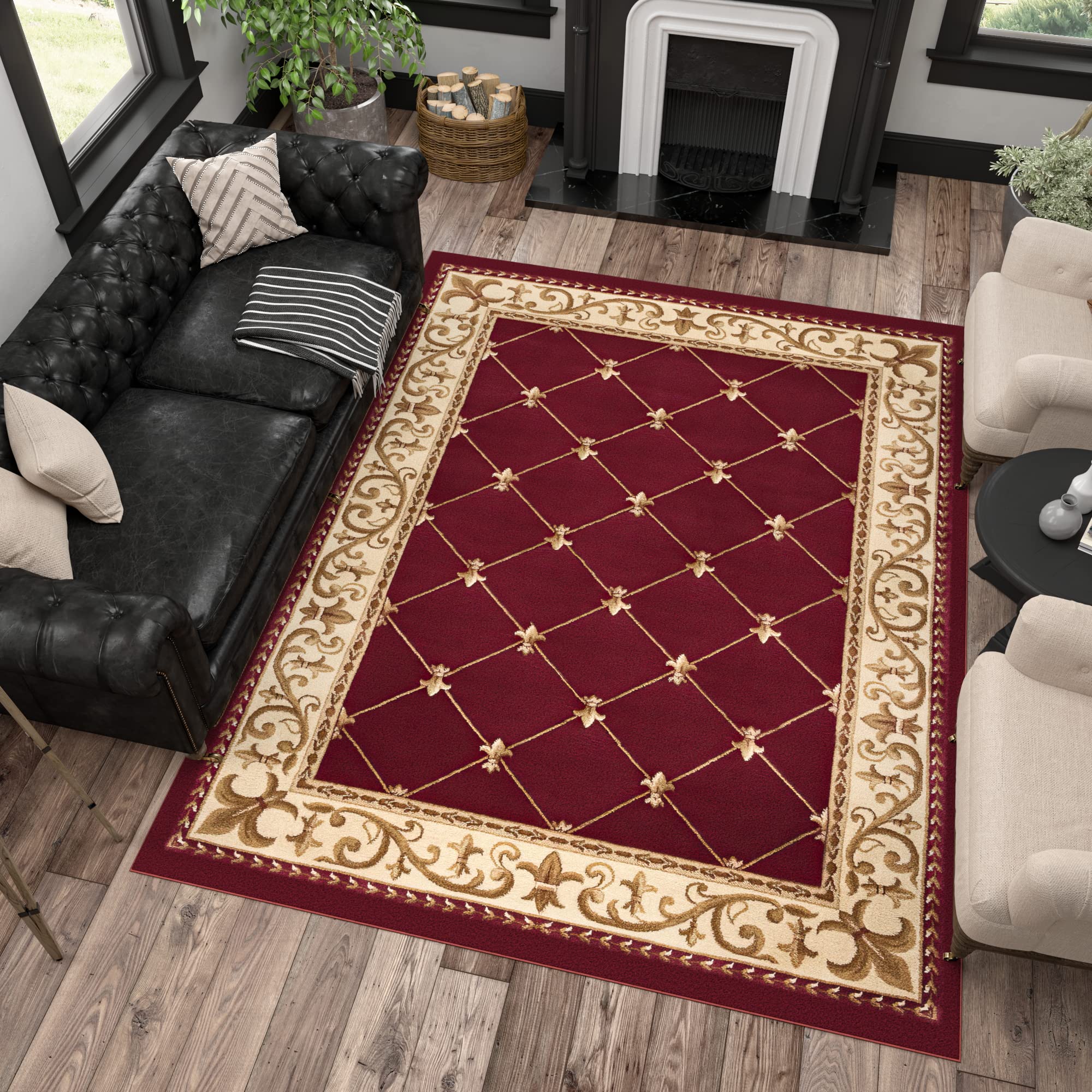 Orleans Red 2x3 Entry Rug - Non-Slip Indoor Front Door Mat - Small Area Rug for Kitchen & Bathroom - Modern Contemporary Carpet - Perfect for Living Rooms, Hallways & High Traffic Areas