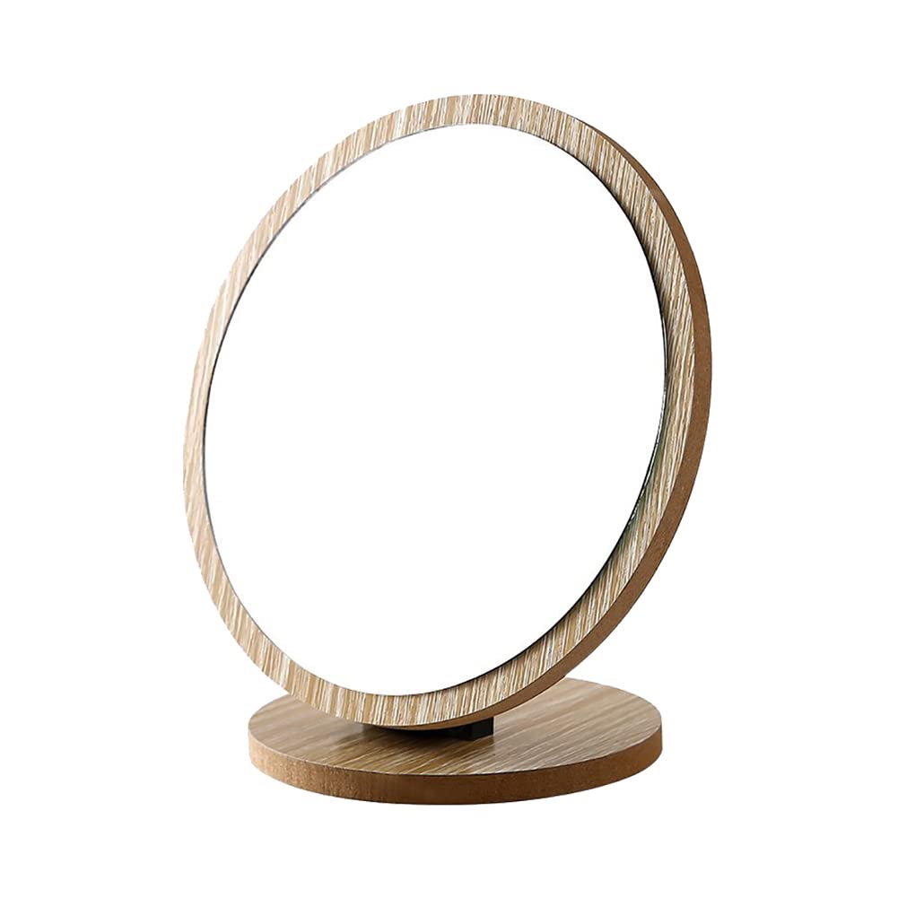 Round Wooden Compact Table Mirror - Rotatable Desktop Vanity Mirror for Makeup & Cosmetics | Perfect for Dressing Tables, Bedrooms, and Travel Beauty Kits