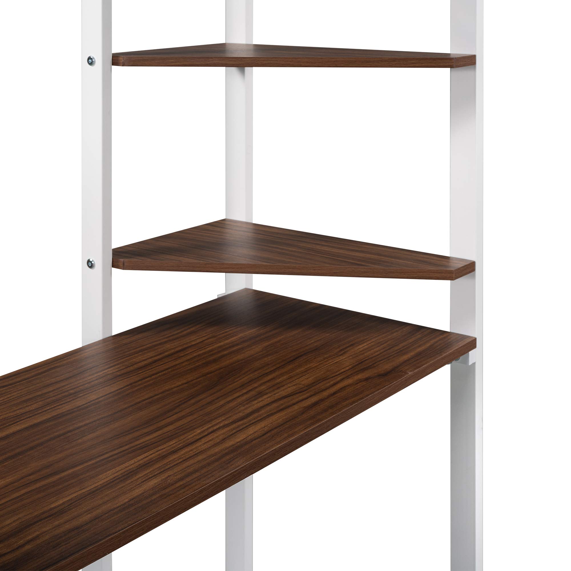 KLMM Full Size Metal Loft Bed with 2 Ladder & Built-in Desk - Space Saving Bed Frame with Storage Shelf & Full-Length Guardrail - No Box Spring Needed (White) - Perfect for Small Bedrooms, Dorms & Studio Apartments