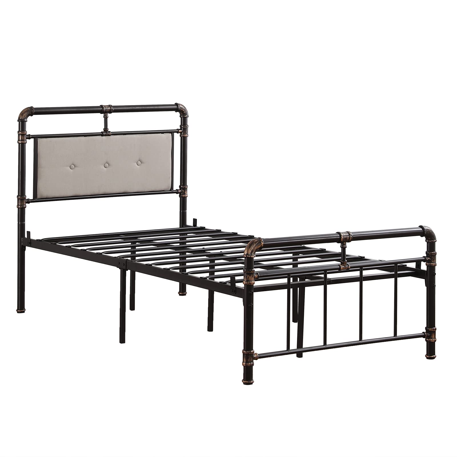 Single Layer Bed Frame with Headboard & Footboard - Twin Size Black Gold Painted Iron Bed - Sturdy Metal Platform Bed for Guest Room, Dorm, or Small Space