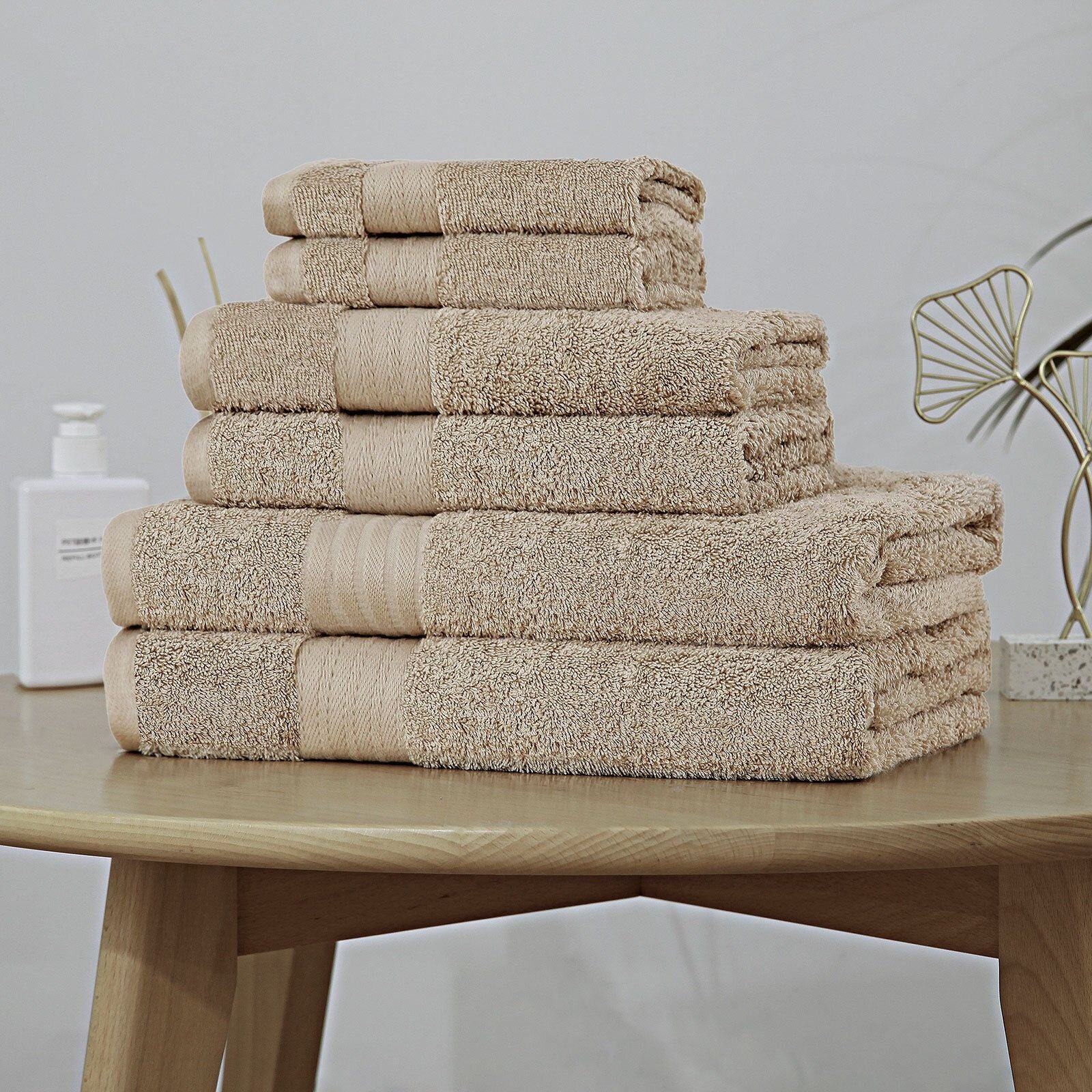 Luxury 6-Piece Cotton Bath Towel Set - Ultra Soft & Highly Absorbent - Sandstone Color - Perfect for Spa, Bathroom & Beach Use