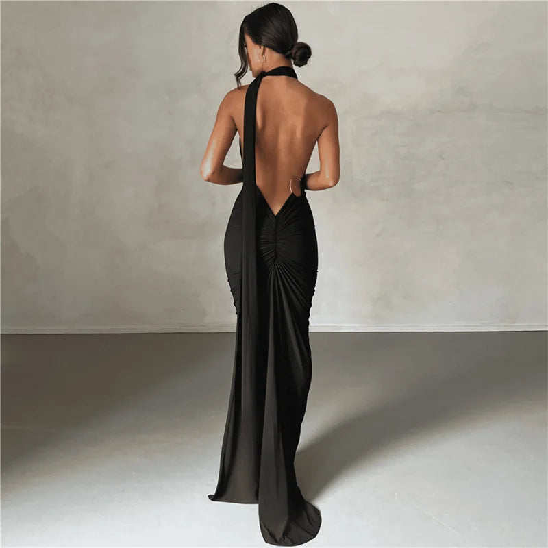 2023 New Fashion Elegant Maxi Dress for Women - Sexy One Shoulder Bodycon Slim Pleated Solid Backless Party Dress | Perfect for Club Nights, Evening Events & Special Occasions