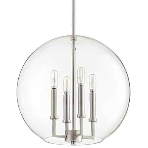 Quorum 873-4-65 Transitional 4-Light Pendant Light Fixture - Pewter, Nickel & Silver Finish - Perfect for Dining Room, Kitchen Island or Foyer Lighting