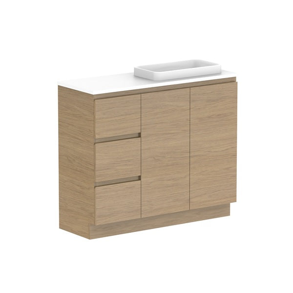 ADP Glacier Pro Ensuite Door and Drawer Trio Vanity with Solid Surface Top - Modern Bathroom Vanity Set with Storage for Home & Hotel Use