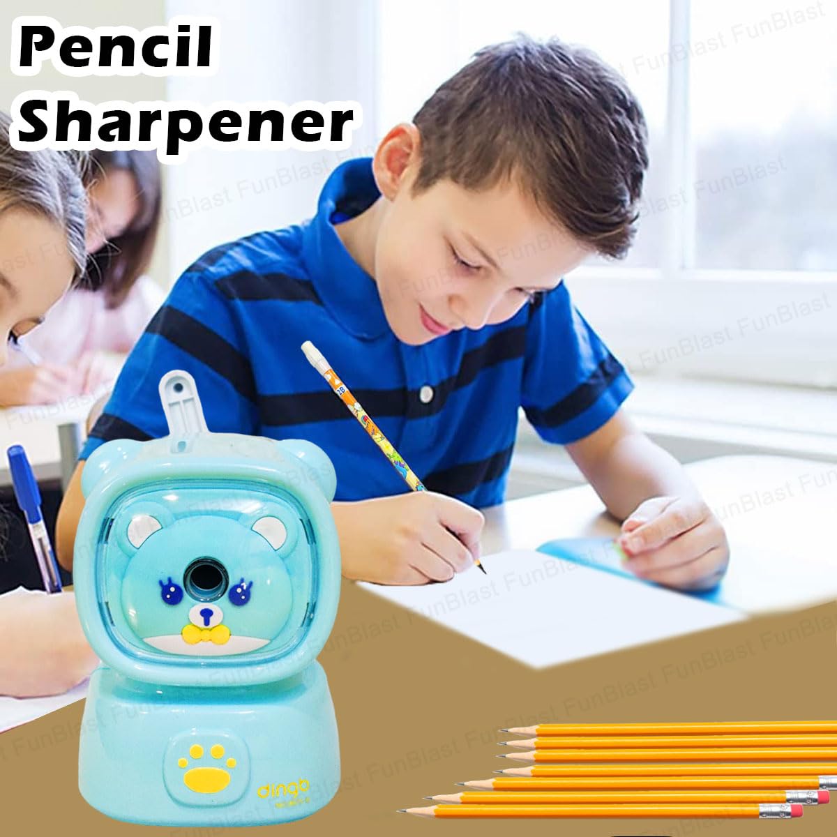FunBlast Teddy Bear Pencil Sharpener - Cute Electric Tabletop Sharpener for Kids, School & Office Supplies - Perfect Birthday Gift & Return Gift (Sky Blue) - Ideal for Classrooms, Homework & Crafting