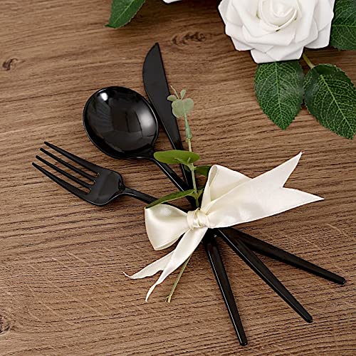 Premium Plastic Cutlery Set - 24pcs Black BalsaCircle Forks Spoons Knives for Wedding Party & Home Decor