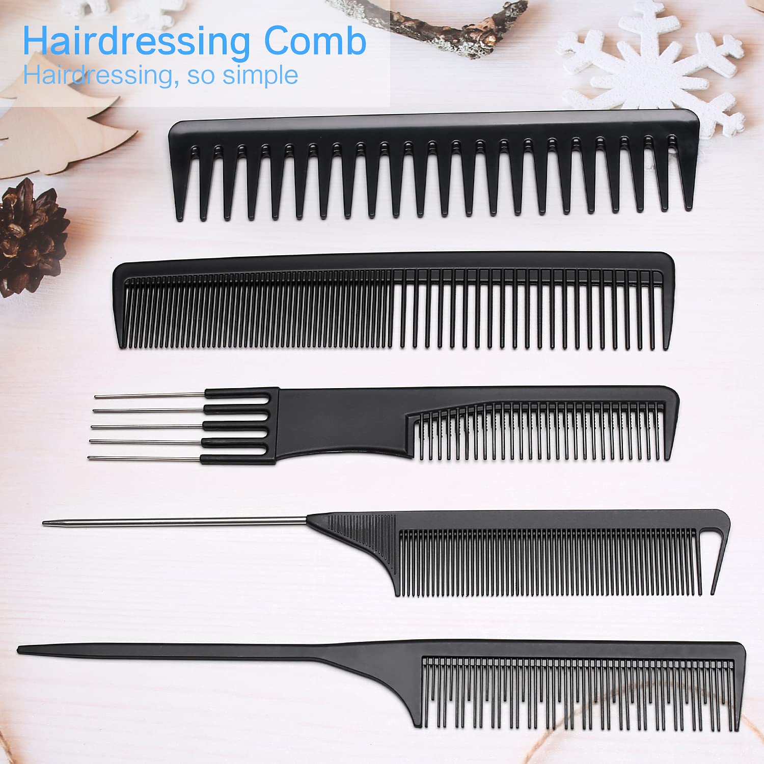 Limko Carbon Fiber Hair Combs Set - Anti Static Styling & Grooming Comb - Heat Resistant Hairdressing Comb for Men & Women (5 Pack, Black) - Perfect for Salon, Home & Travel Use
