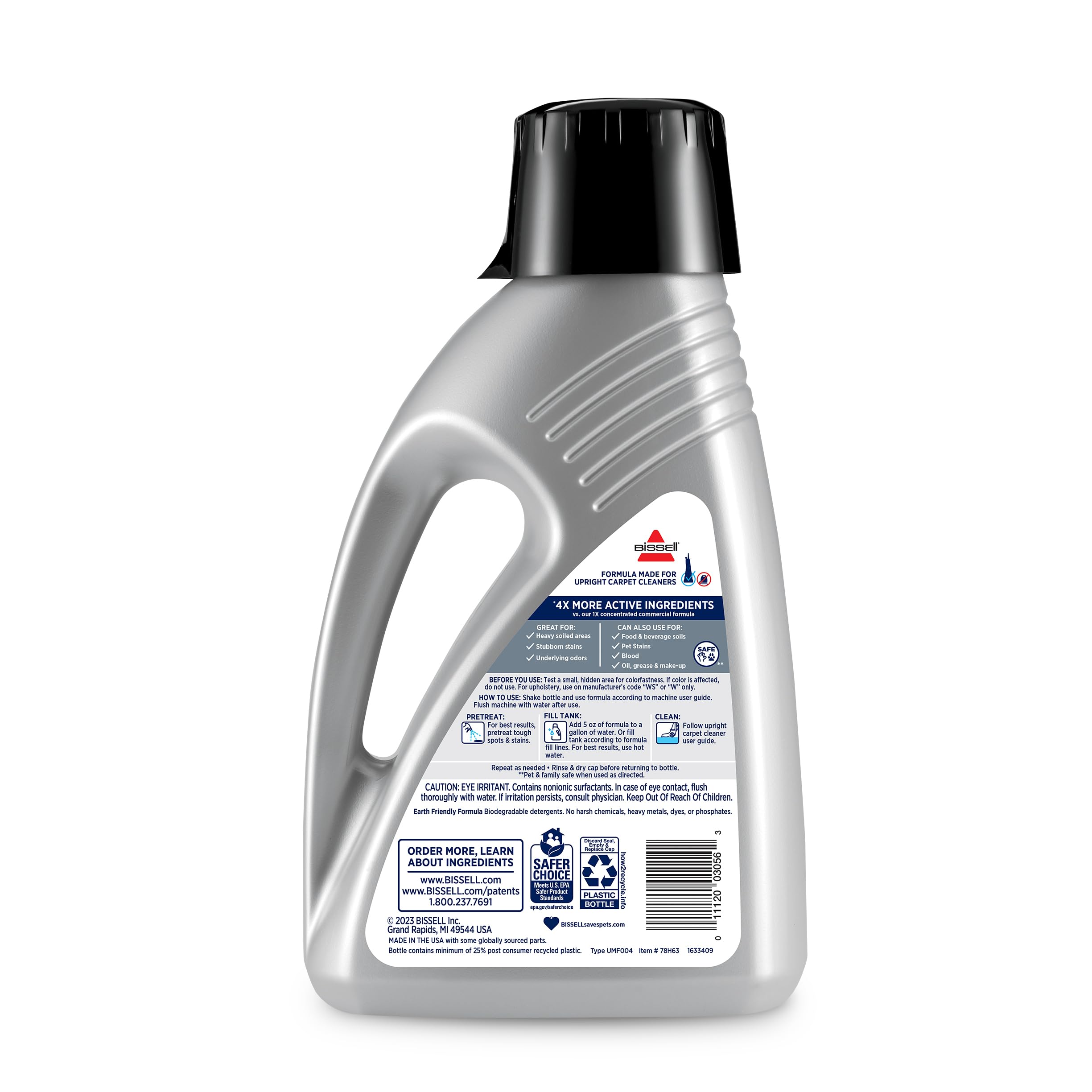 Bissell 78H63 Deep Clean Pro 4X Concentrated Carpet Shampoo - 48oz Silver Formula for Deep Cleaning & Stain Removal - Perfect for Home, Office & Pet Areas