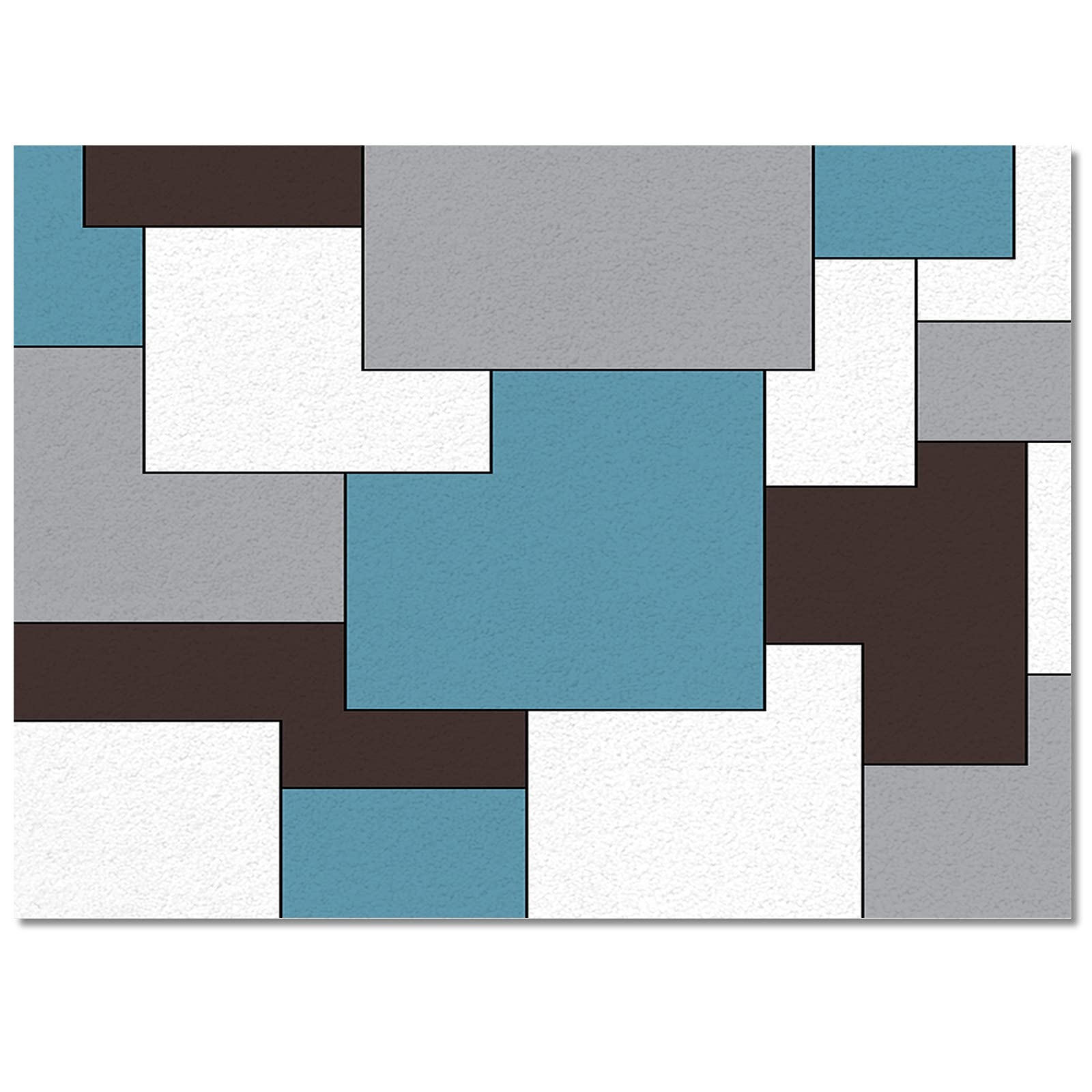 4'x6' Non-Shedding Boho Area Rug - Blue White Grey Abstract Geometric Pattern Indoor Outdoor Rug for Living Room, Bedroom, Kitchen & Bathroom Decor | Perfect for Mid-Century Modern Homes & Bohemian Style Spaces