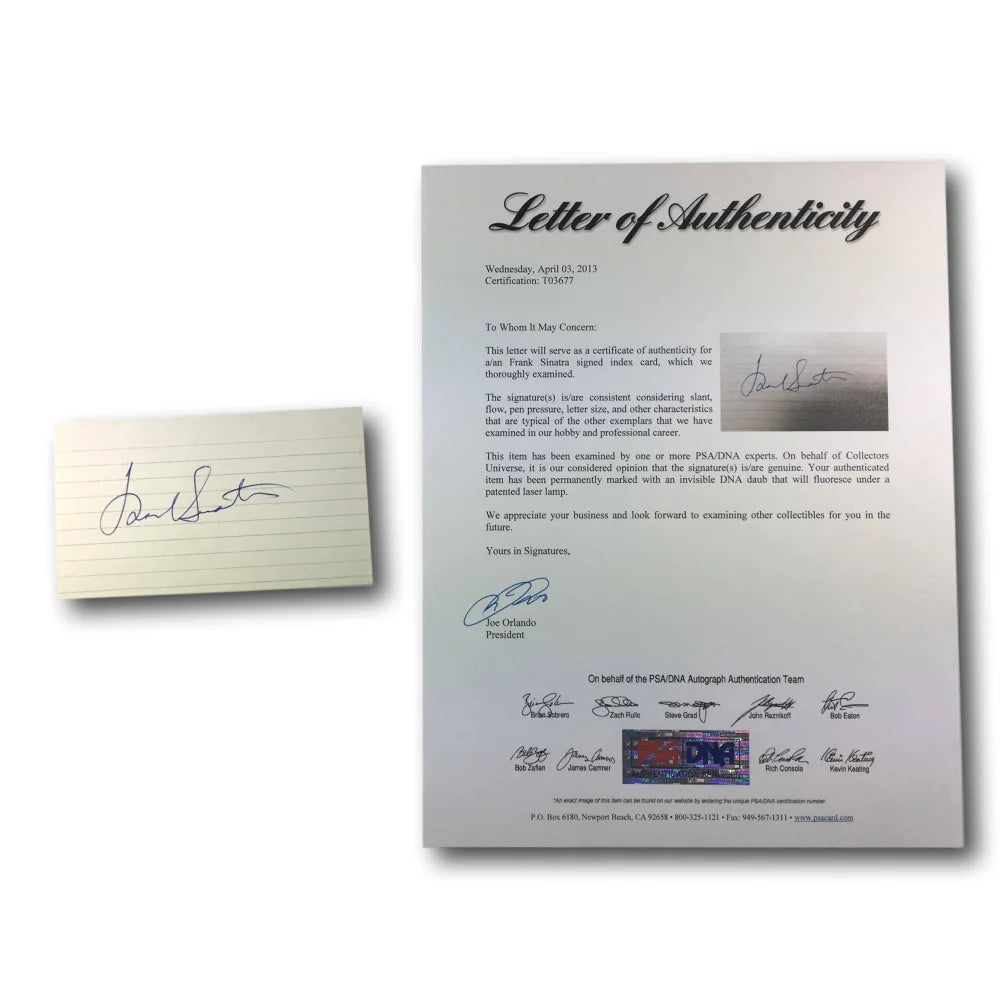 Frank Sinatra Authentic Signed 3x5 Index Card with PSA/DNA COA - Rat Pack Autograph Memorabilia for Collectors & Music Fans (Perfect for Framing, Display, or Investment)