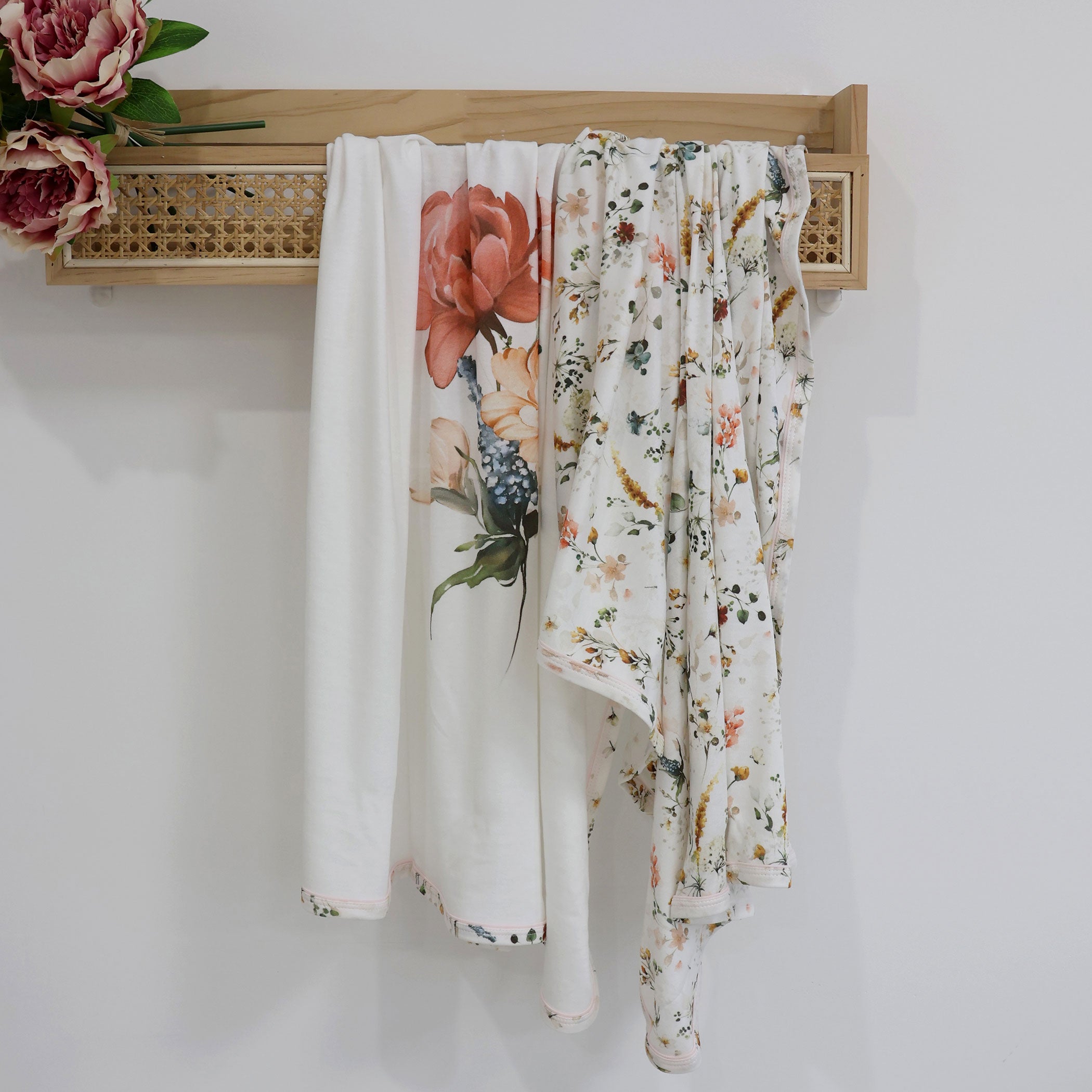Peonies Bamboo 2-Pack Jersey Wraps - Soft & Breathable Hair Towel Wrap for Women - Perfect for Post-Shower, Salon, Spa & Home Hair Care