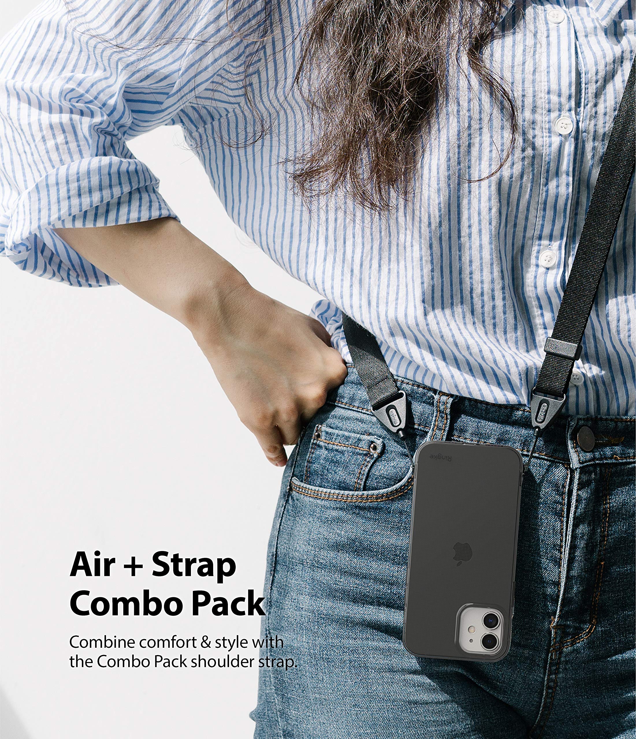 Ringke Air Shoulder Strap Compatible with iPhone 12 Mini Case - Clear TPU Silicone Phone Back Cover with Crossbody Necklace Lanyard for 5.4-inch (2020) - Smoke Black | Perfect for Travel, Shopping & Hands-Free Convenience