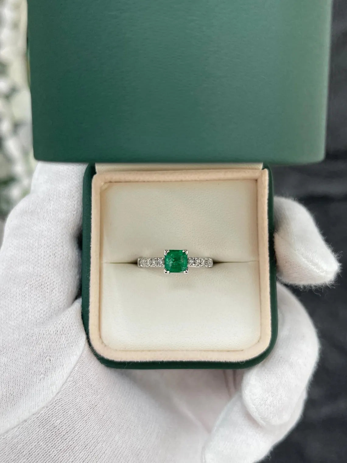 1.50tcw Rich Green Asscher Cut Emerald & Diamond Accent Engagement Ring for Women - Perfect for Proposals, Anniversaries & Special Occasions