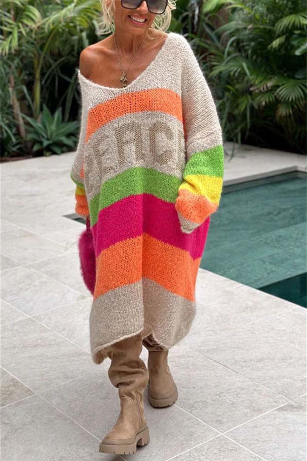 Beachy Peace Midi Sweater Dress - Women's Boho Knit Sweater Dress for Fall & Winter | Perfect for Casual Outings, Beach Vacations & Cozy Date Nights