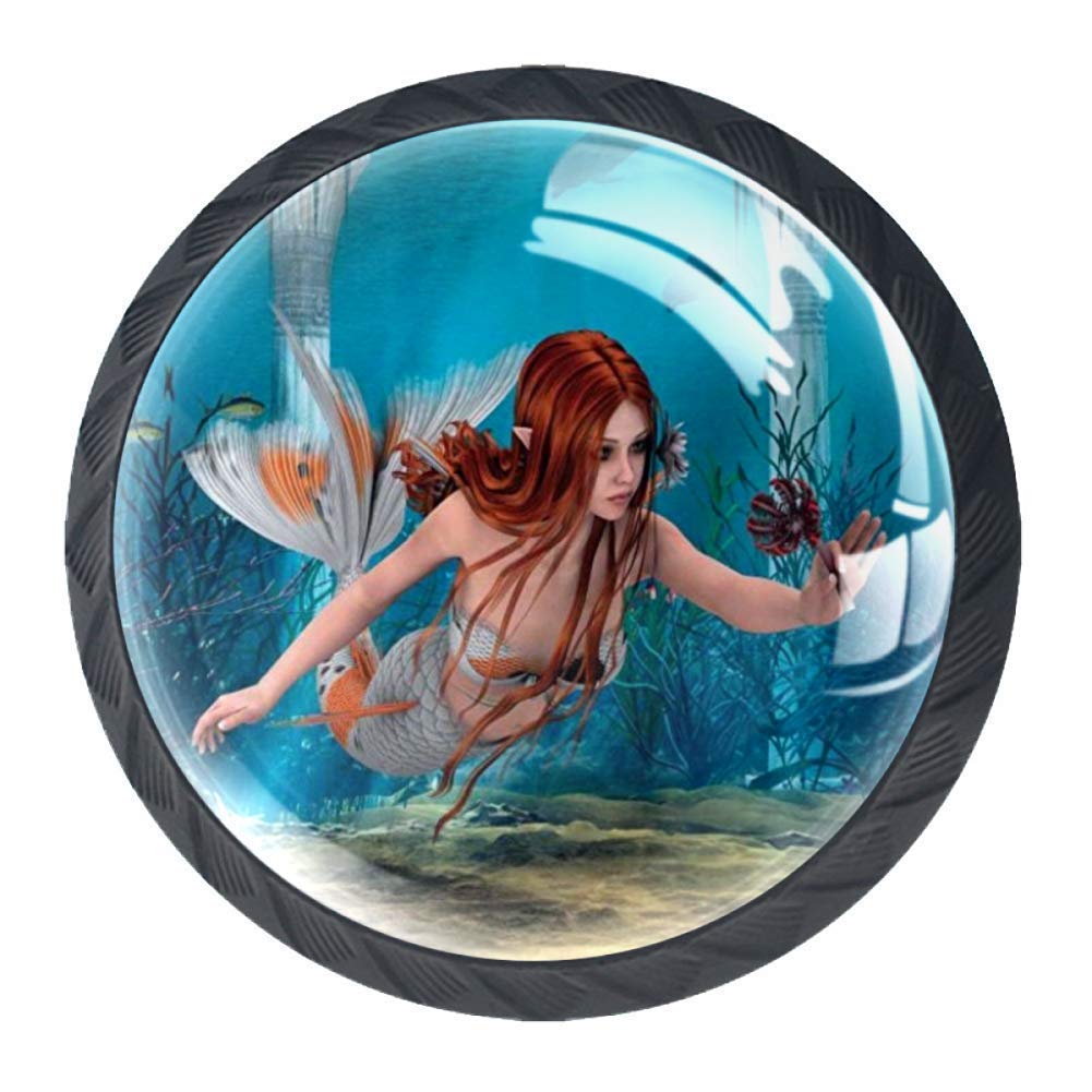 Mermaid Cabinet Knobs - 4 Pack Sea Lily Handles for Kitchen & Dresser Drawers