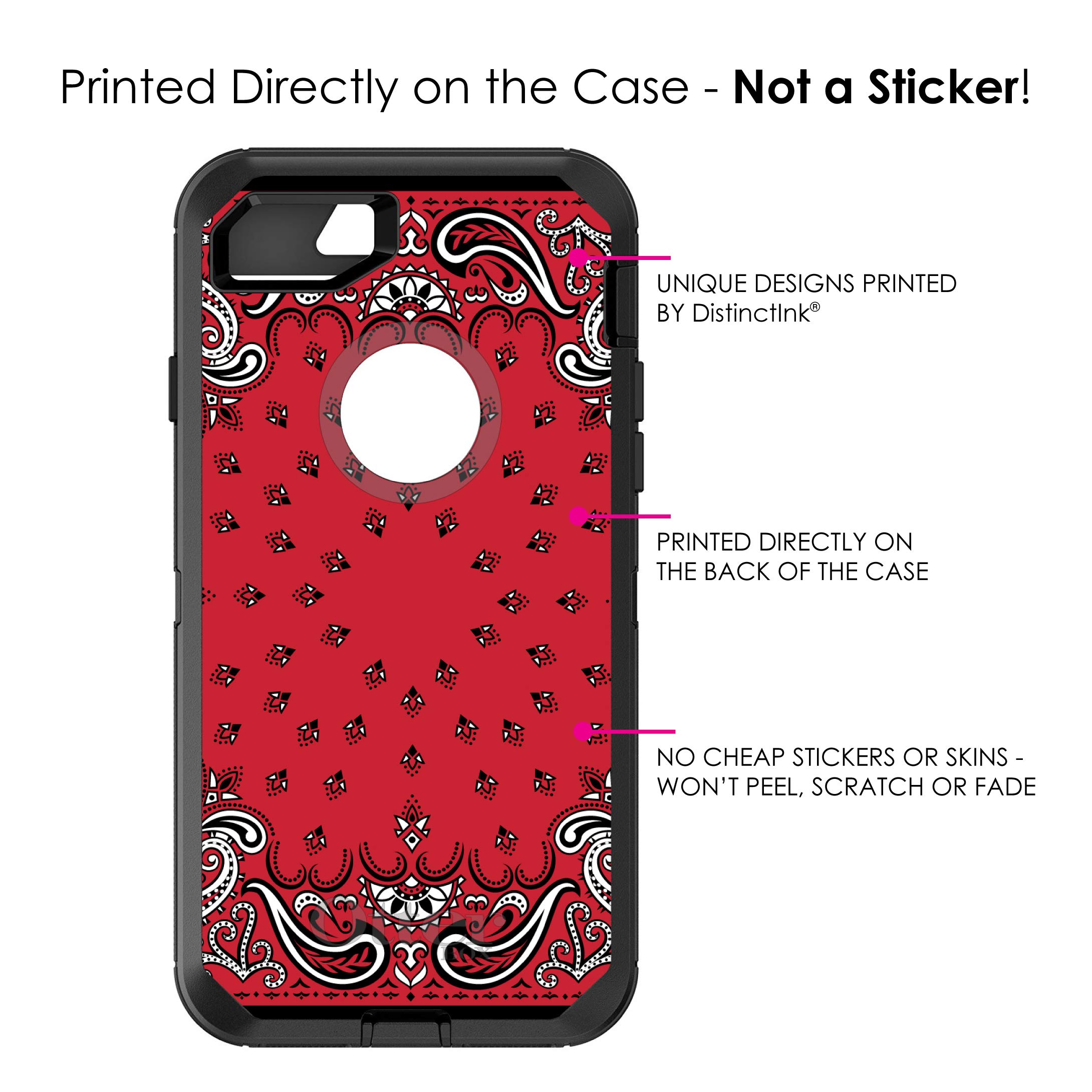 DistinctInk iPhone 7 Plus / 8 Plus Case (5.5 Inch) - Durable Protective Cover with Bandana Print in Red, Black & White - OtterBox Defender Replacement - Perfect for Outdoor Activities & Daily Use