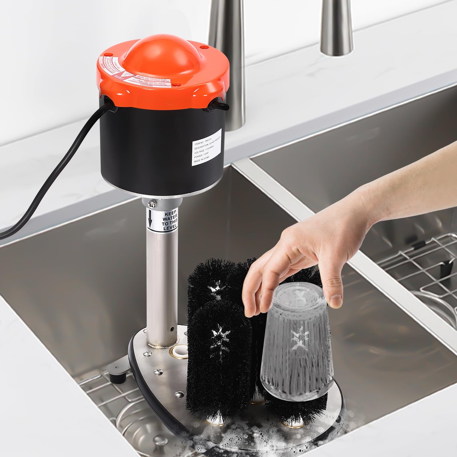 Commercial Electric Glass Washer - 5 Brush 240RPM for Bars & Restaurants