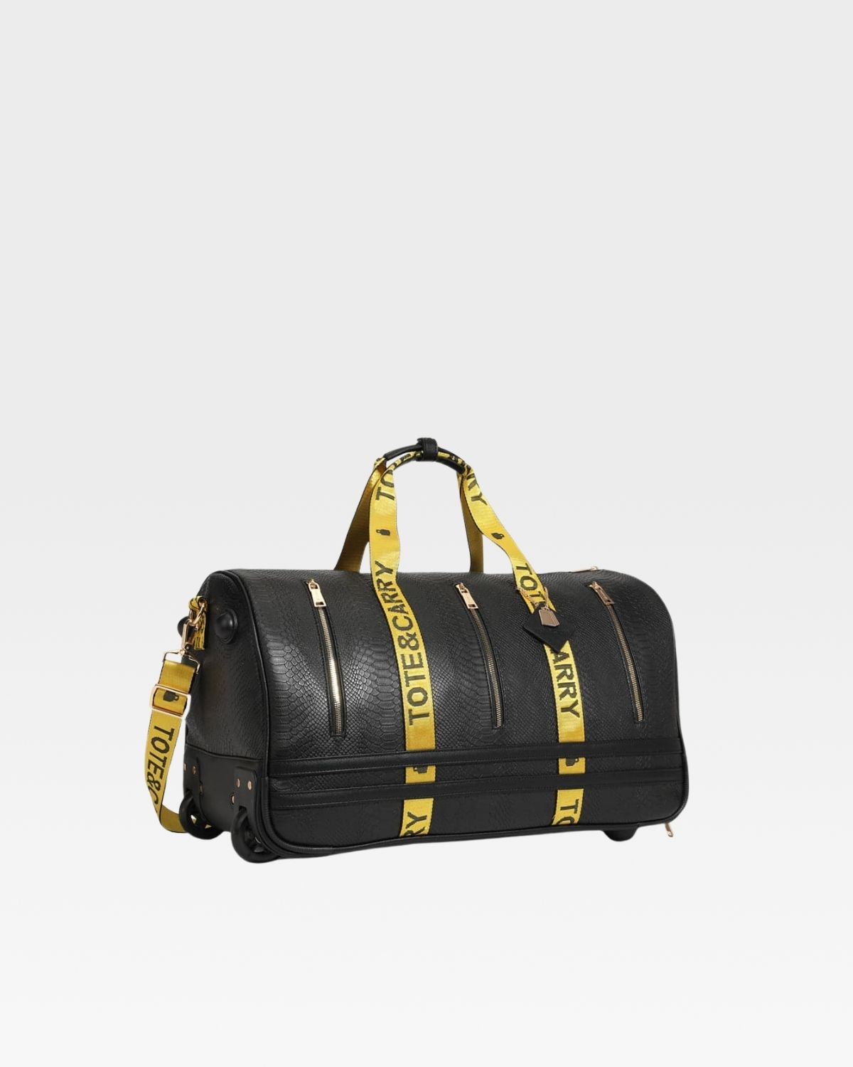 Black & Yellow Rolling Duffle Bag with Caution Tape Design - Perfect for Travel, Gym, and Work Commutes | Heavy-Duty Luggage with Wheels