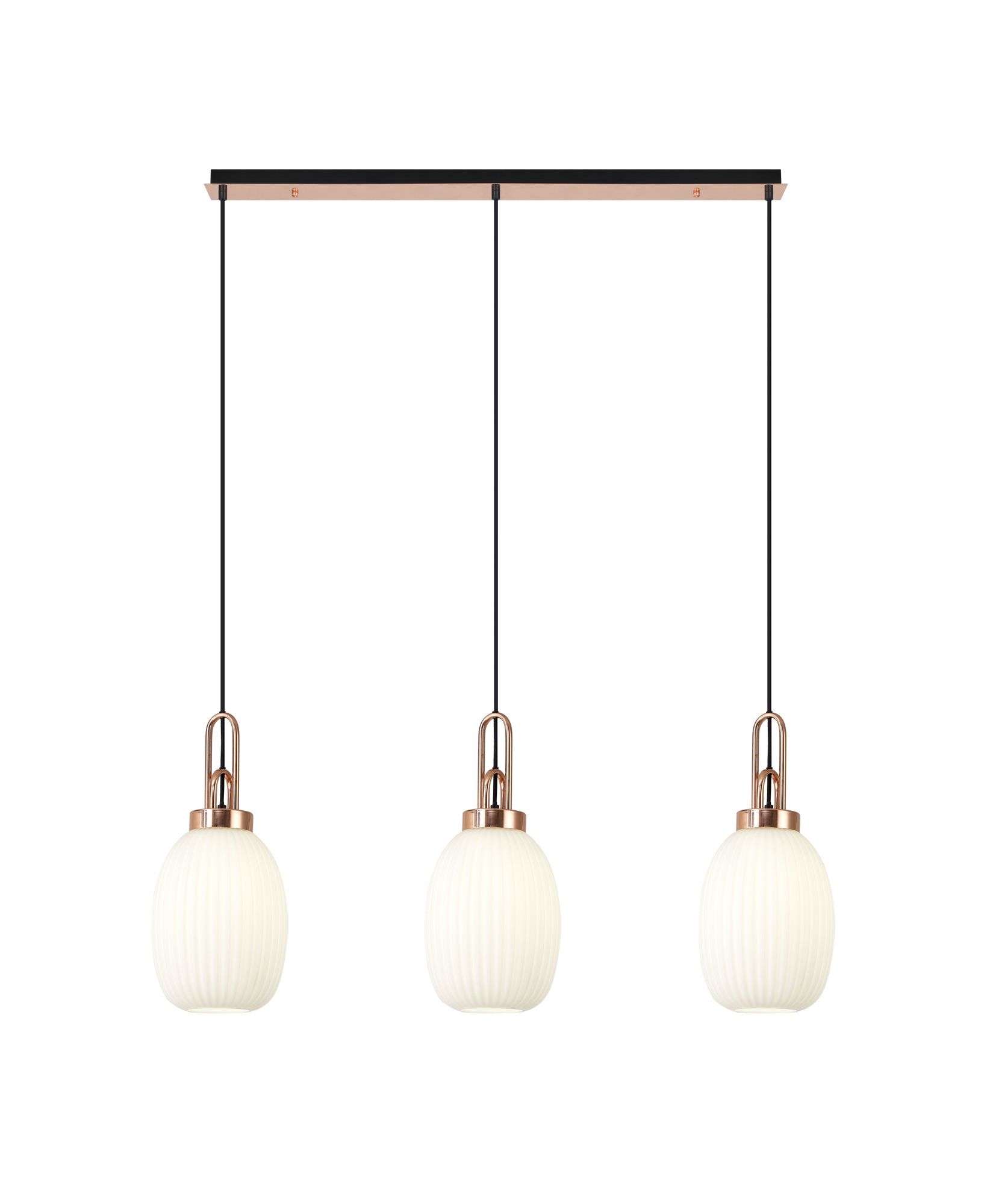 Cadiz 3L Kitchen Island Ceiling Light Fixture - E27 Socket, Copper & Matte Black Finish, Multiple Glass Shade Colors, IP20 Rated - Perfect for Dining Room, Bedroom, or Living Room Lighting