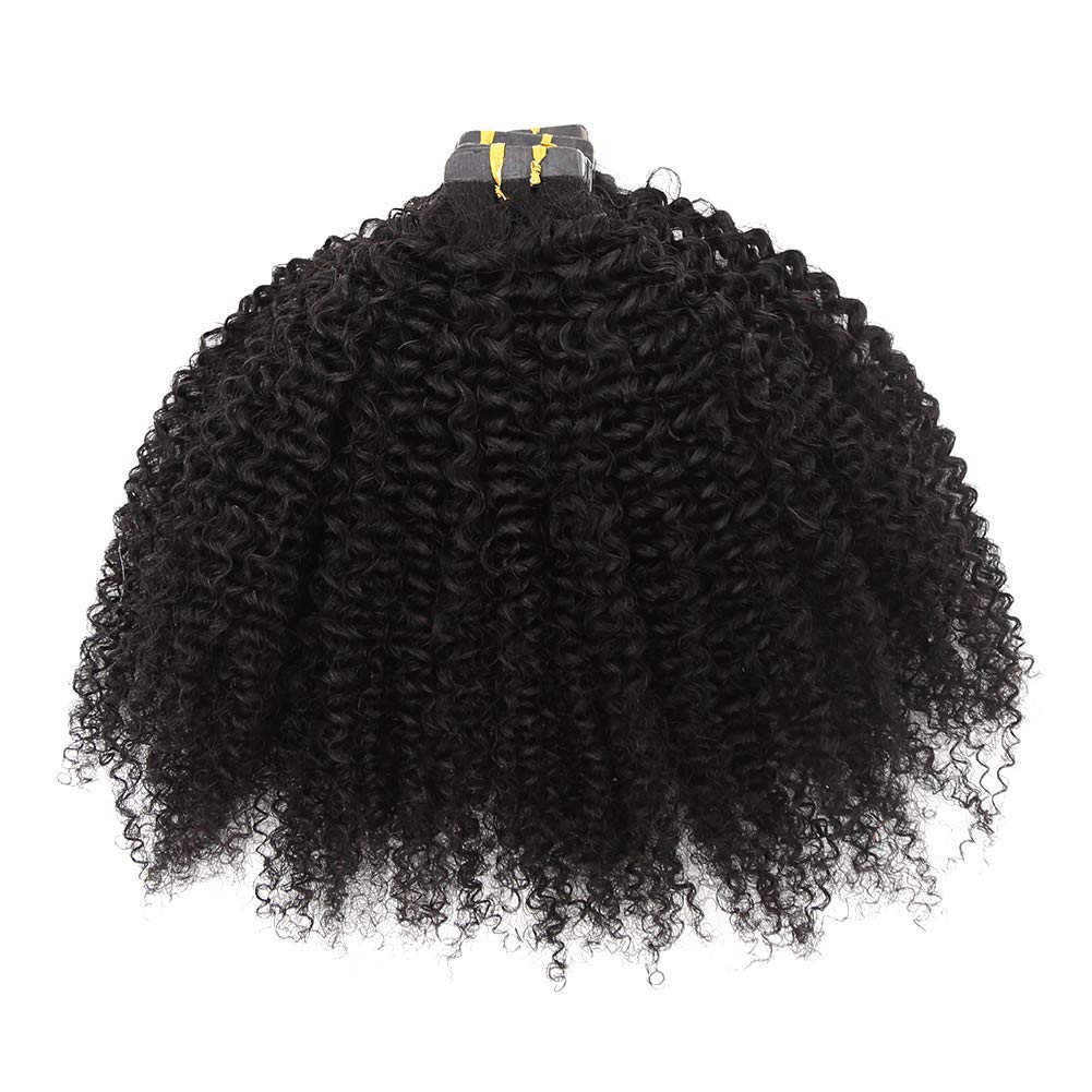 Afro Kinky Curly Tape-In Human Hair Extensions 40pcs 100g - Mongolian Remy Hair, Small Curly Skin Weft, 16inch 1B Natural Black - Perfect for Protective Styles, Wig Making & Everyday Glam