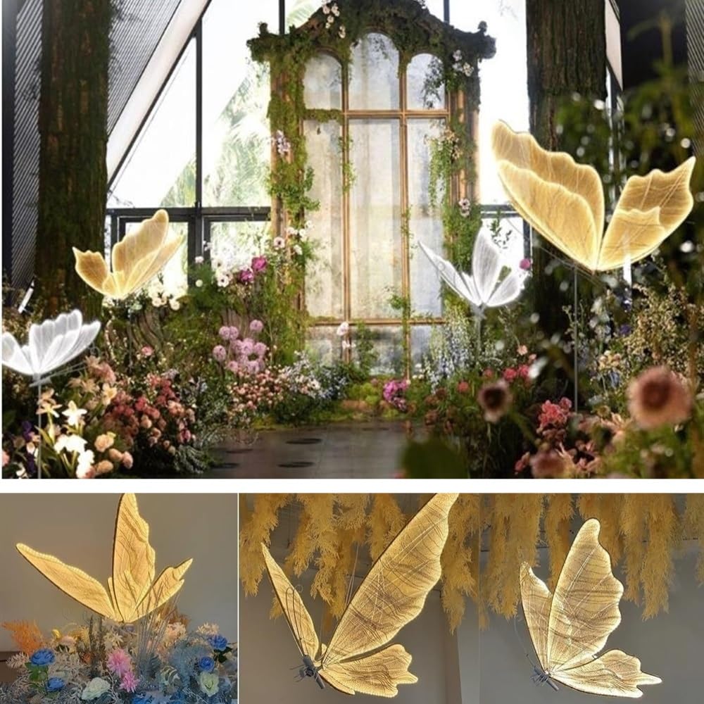 2 Pack LED Hanging Butterfly Lights Decor - 24 Inch Iron Butterfly Ornaments for Wedding, Party, Garden & Home Decor (White Light) - Perfect for Indoor & Outdoor Events, Festivals, and Romantic Ambiance