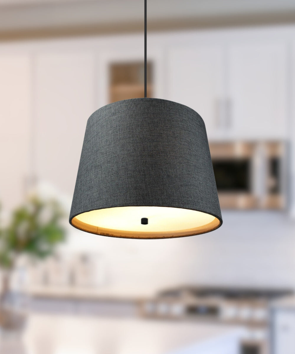 14W 2-Light Pendant Lighting Fixture with Granite Gray Burlap Shade & Diffuser - Black Cord for Kitchen Island, Dining Room, or Bar Counter Decoration
