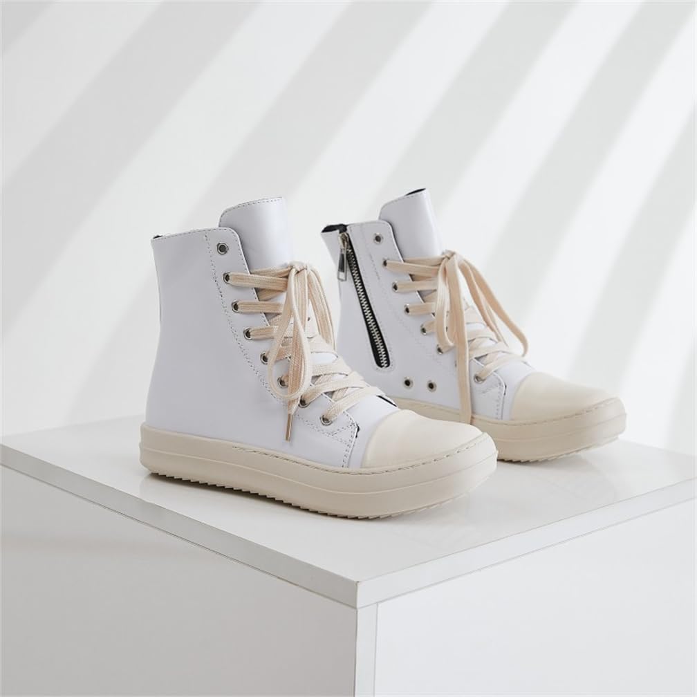 White Board Sneakers - Round Toe Casual Sports Shoes with Thick Sole | Muffin Style Flat Canvas High-Top Shoes for Travel & Walking | Perfect for School, Work & Outdoor Activities