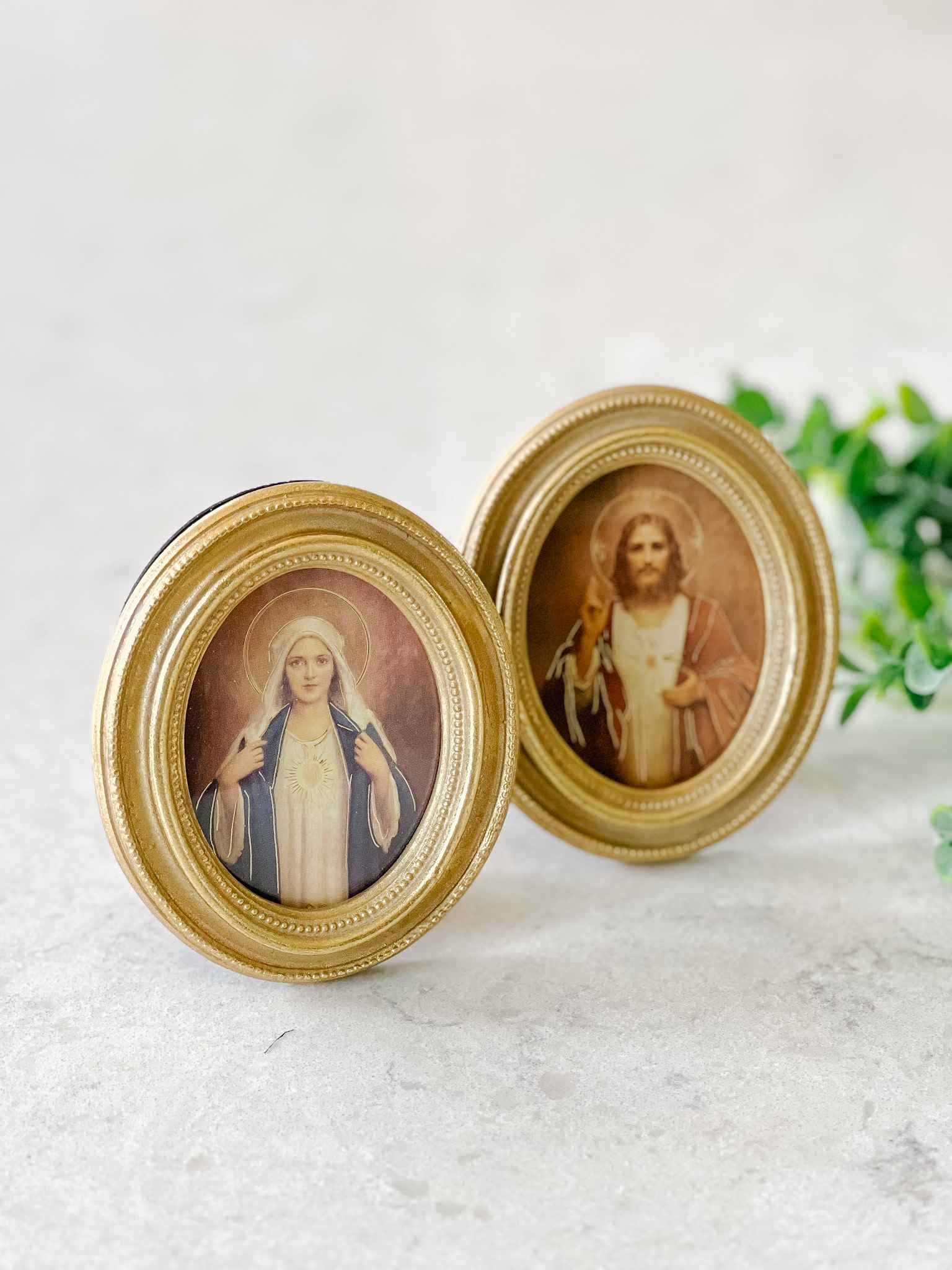 Sacred Heart & Immaculate Heart Framed Religious Art Set - Catholic Home Decor for Wall, Prayer Room & Church Altar