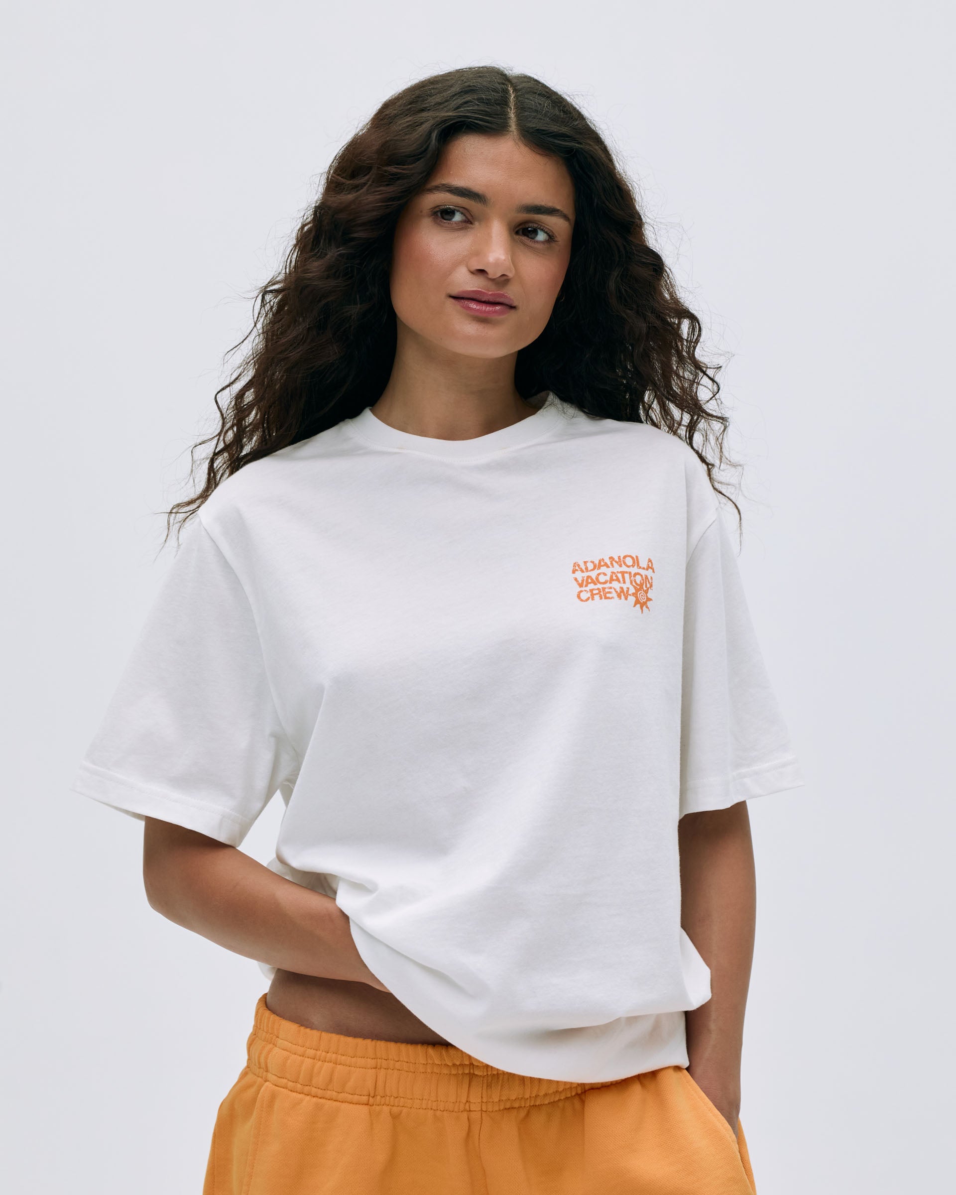 Vacation Lightweight T-Shirt - White & Mango Orange | Comfortable Casual Wear for Travel, Beach & Summer Outfits