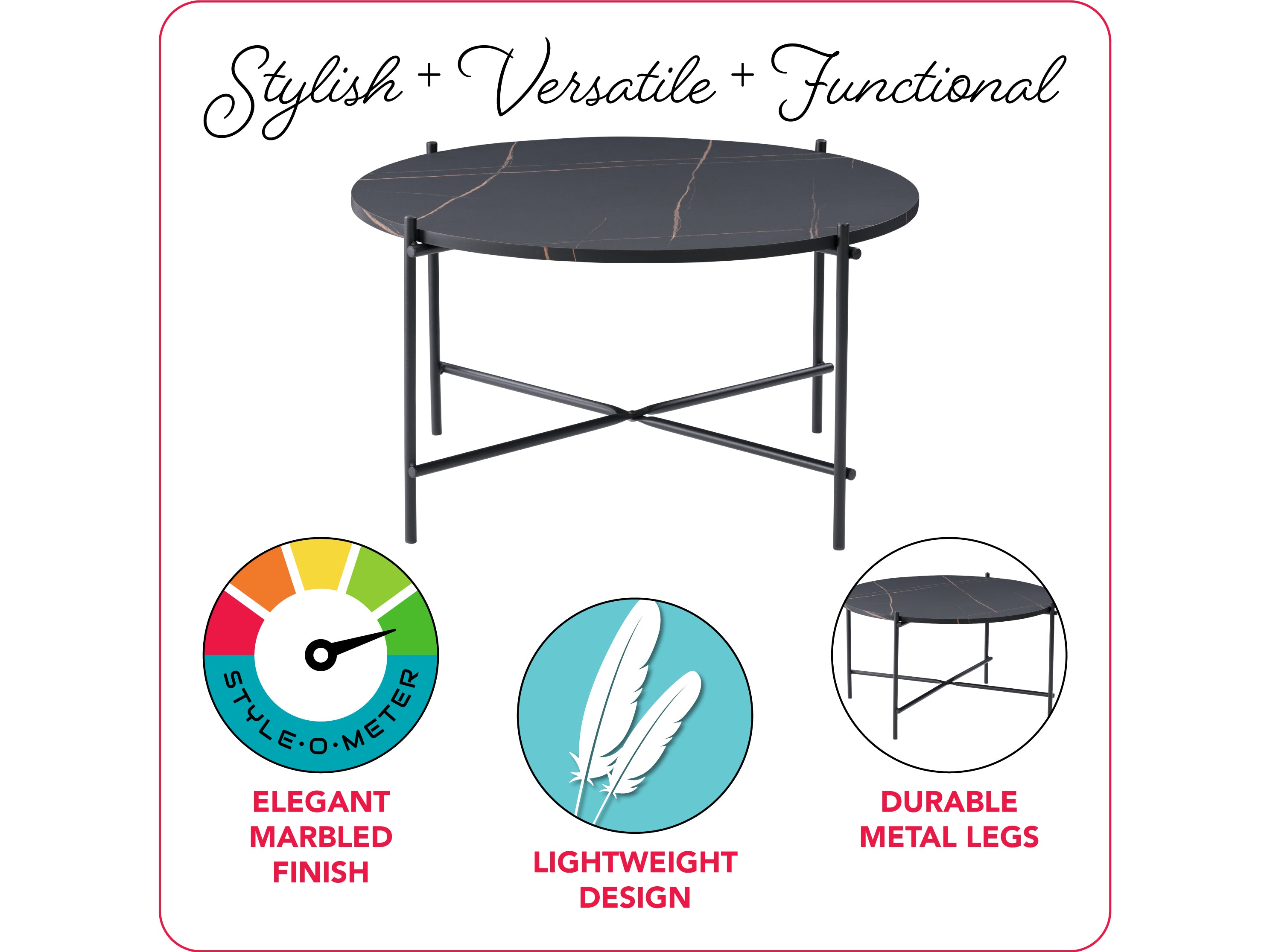 Modern Black Round Coffee Table for Living Room - Stylish & Durable Center Table for Home Decor, Perfect for Lounge, Sofa & TV Area