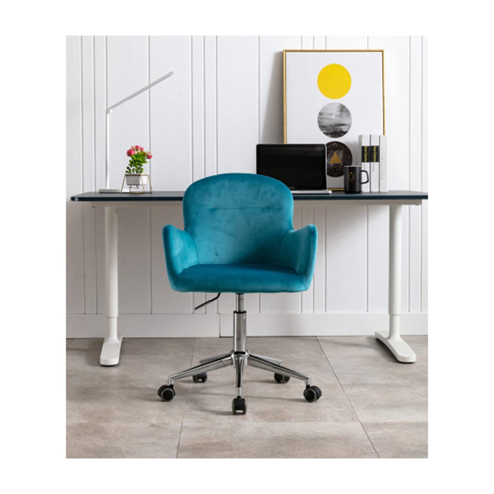 Velvet Swivel Office Chair - Modern Ergonomic Desk Chair with Adjustable Height for Home & Office, Lake Blue Shell Back Armchair for Living Room, Study & Workspace