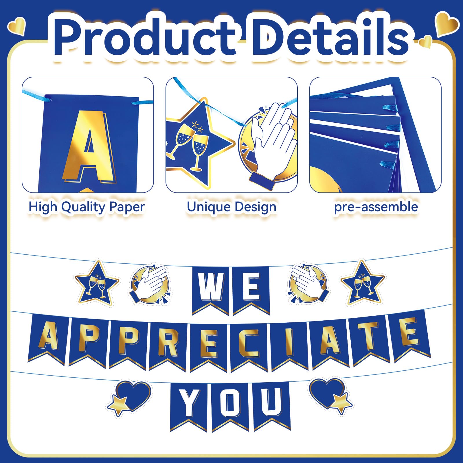 38PCS Employee Appreciation Decorations Set - Thank You Balloon Banner, Sign & Staff Appreciation Decorations for Teachers, Doctors, Nurses, Pastors - Blue & Gold Theme - Perfect for Office Parties, Thank You Week Events & Recognition Ceremonies