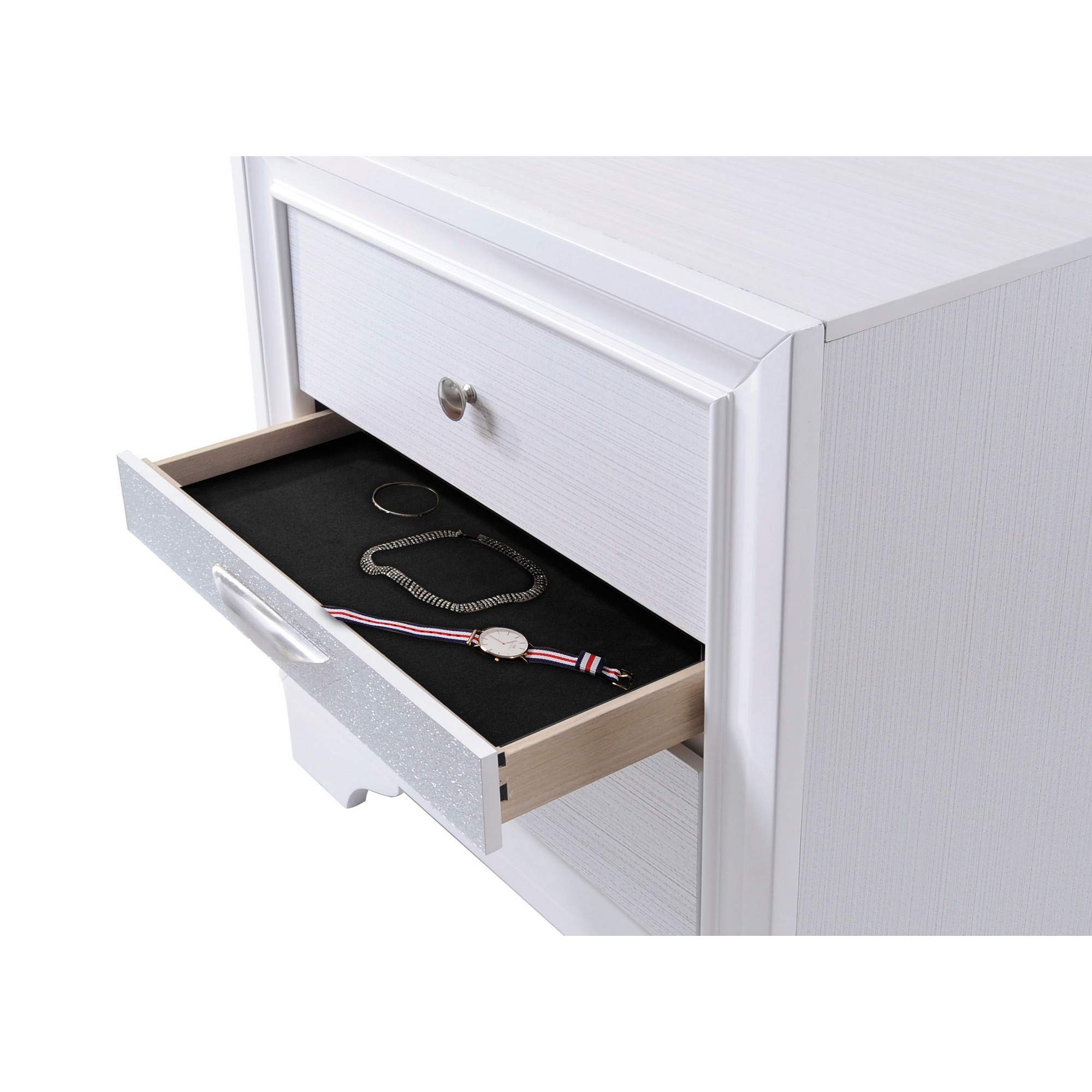 Benzara Stylish 3 Drawer Wood Nightstand - Modern White Bedside Table for Bedroom, Living Room & Nursery Storage