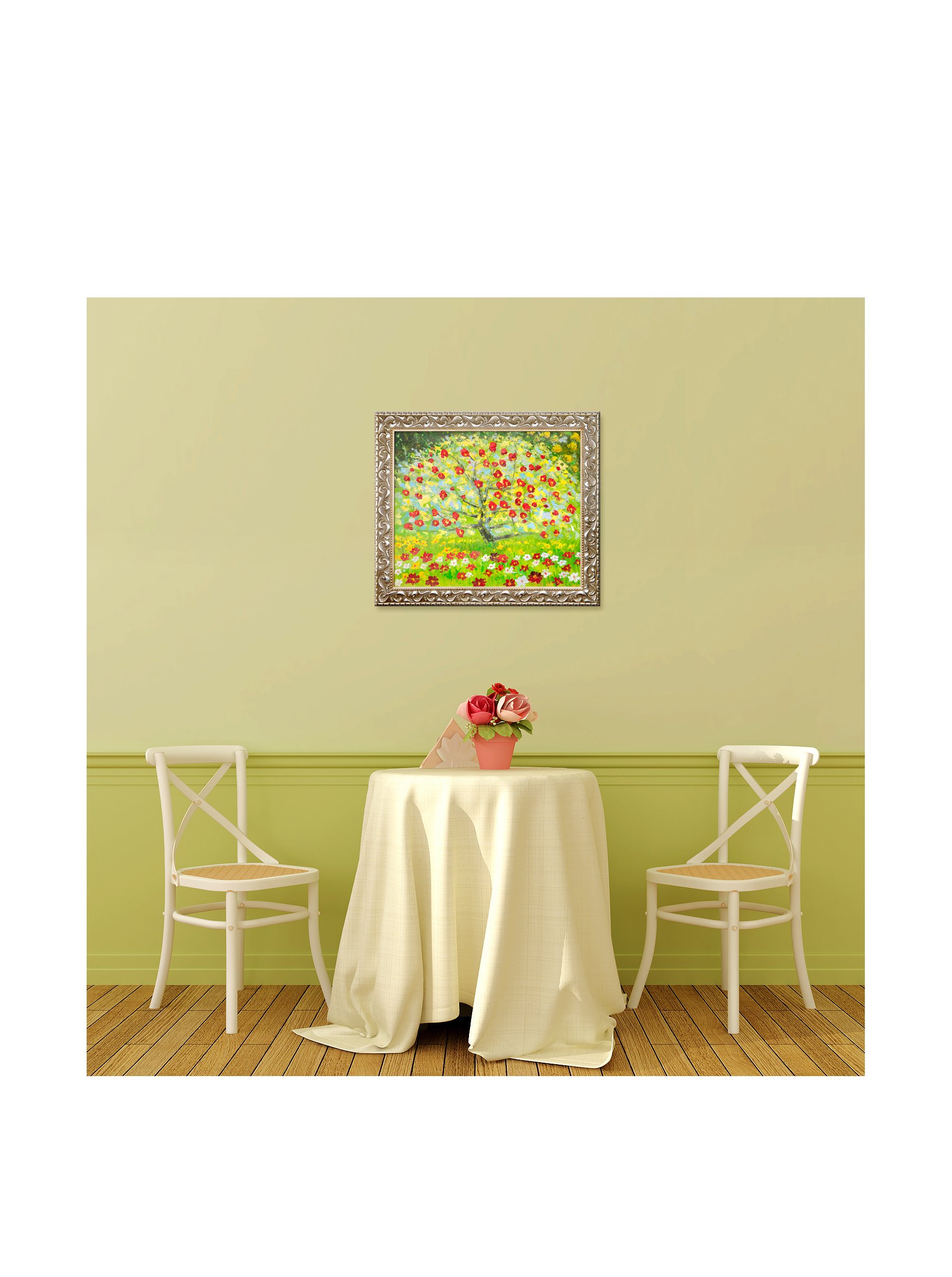 OverstockArt The Apple Tree with Rococo Silver Framed Oil Painting - 29.5