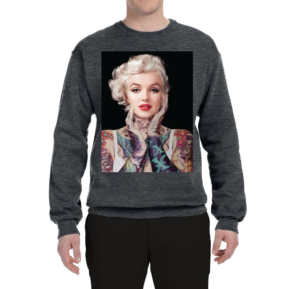 Wild Bobby Marilyn Monroe Tattoo Design Black Pop Culture Unisex Crewneck Graphic Sweatshirt | Vintage Inspired Streetwear for Men & Women | Perfect for Concerts, Parties & Casual Outfits