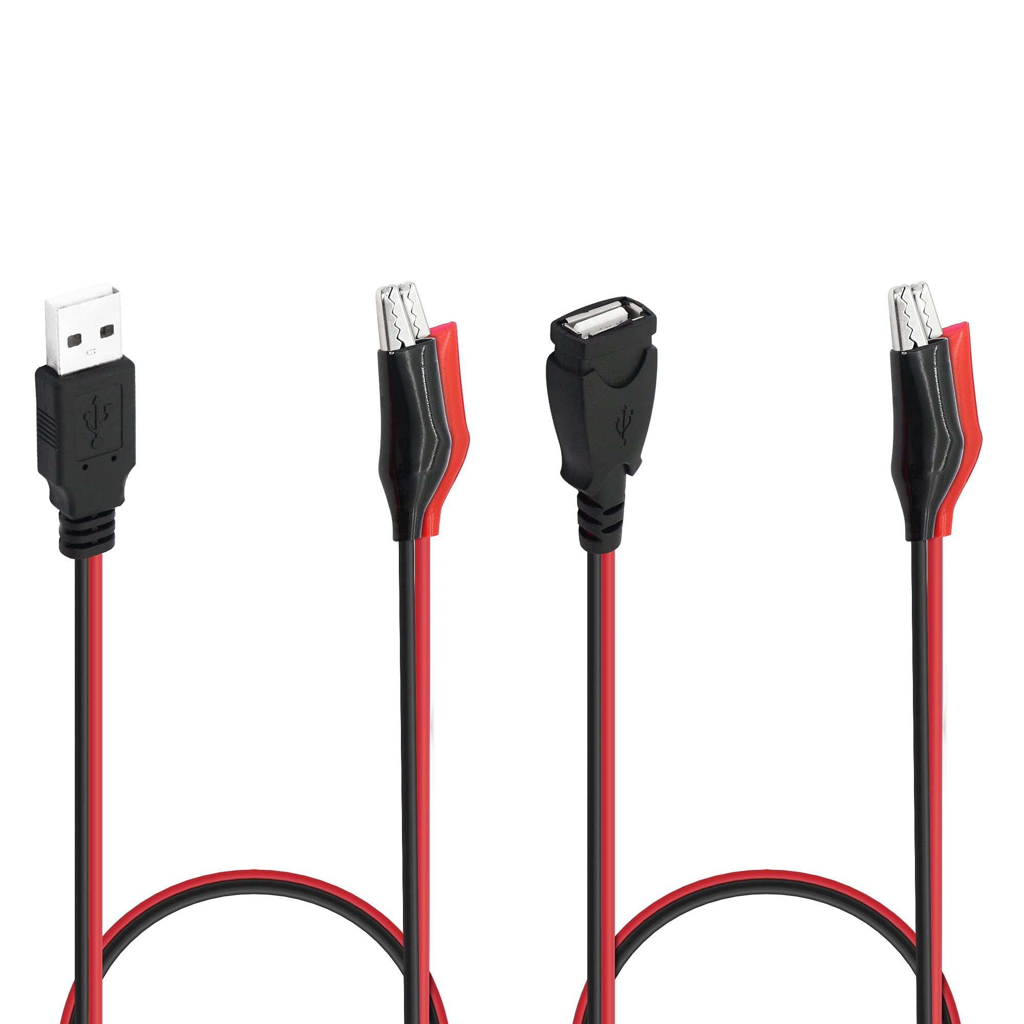 YACSEJAO USB Test Leads with Alligator Clips - Red & Black Wires (1 Male + 1 Female) - 5A Max Current, 19.7in/50cm Length - Perfect for Electronics Testing, DIY Projects & Circuit Debugging