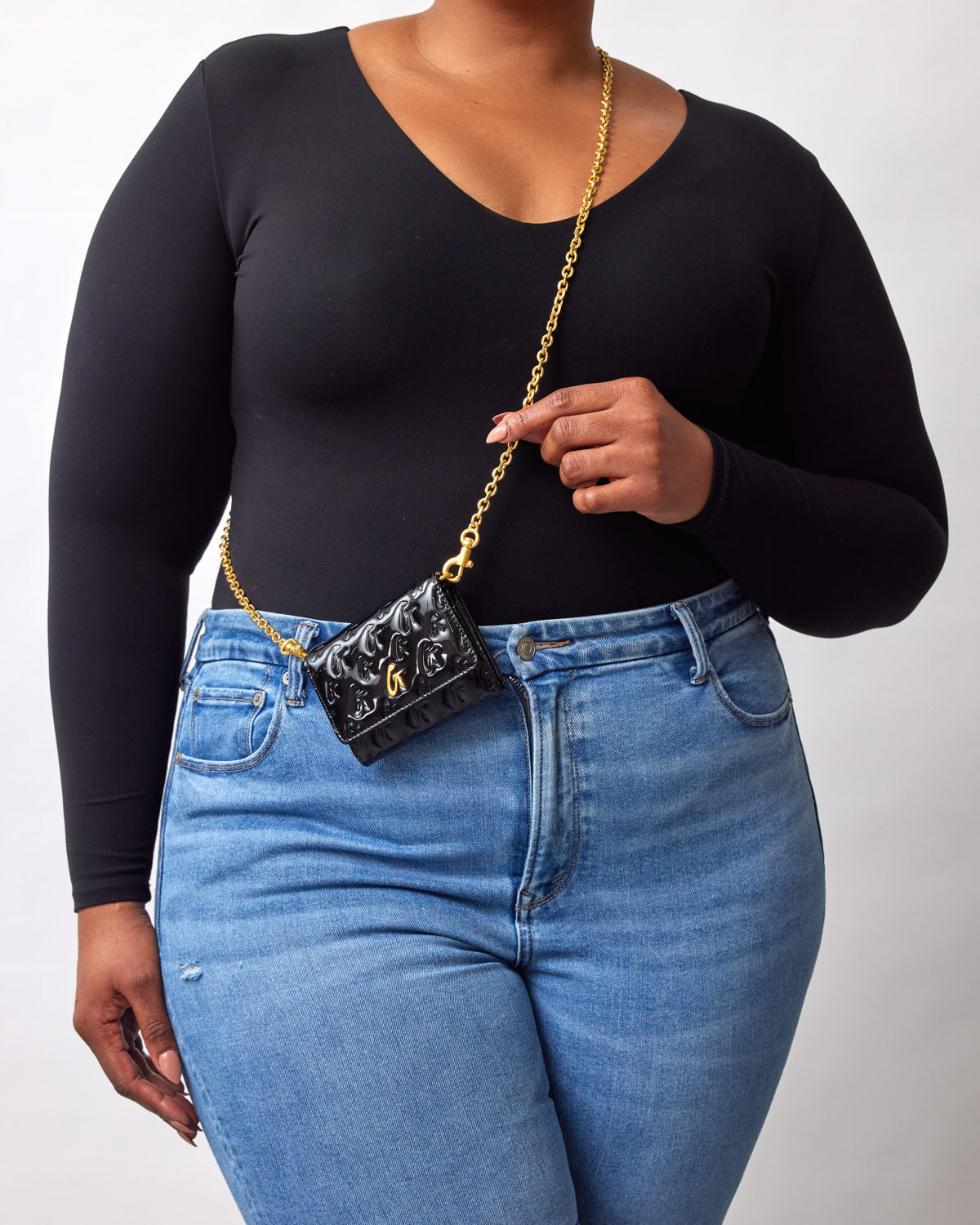 Monogram Gold Compact Wallet on Chain WOC - Mirror Black | Luxury Crossbody Bag for Women, Perfect for Evening Parties & Daily Use